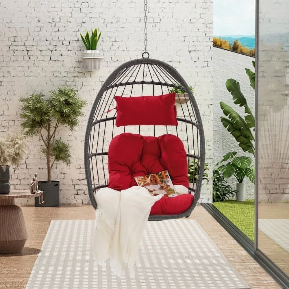 Buumin Outdoor Garden Rattan Egg Swing Chair Hanging Chair Wood