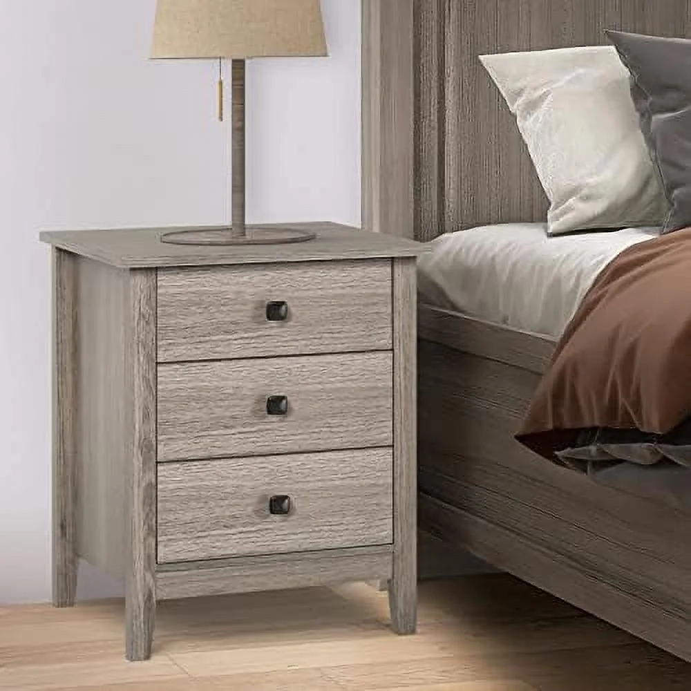 GVJMTKP Nightstands for Bedroom -  Wooden Night Stand  Bedside Table  Bedroom Nightstand with Drawers  Farmhouse Style Bedroom  (White Wood Grain  3-Drawer)