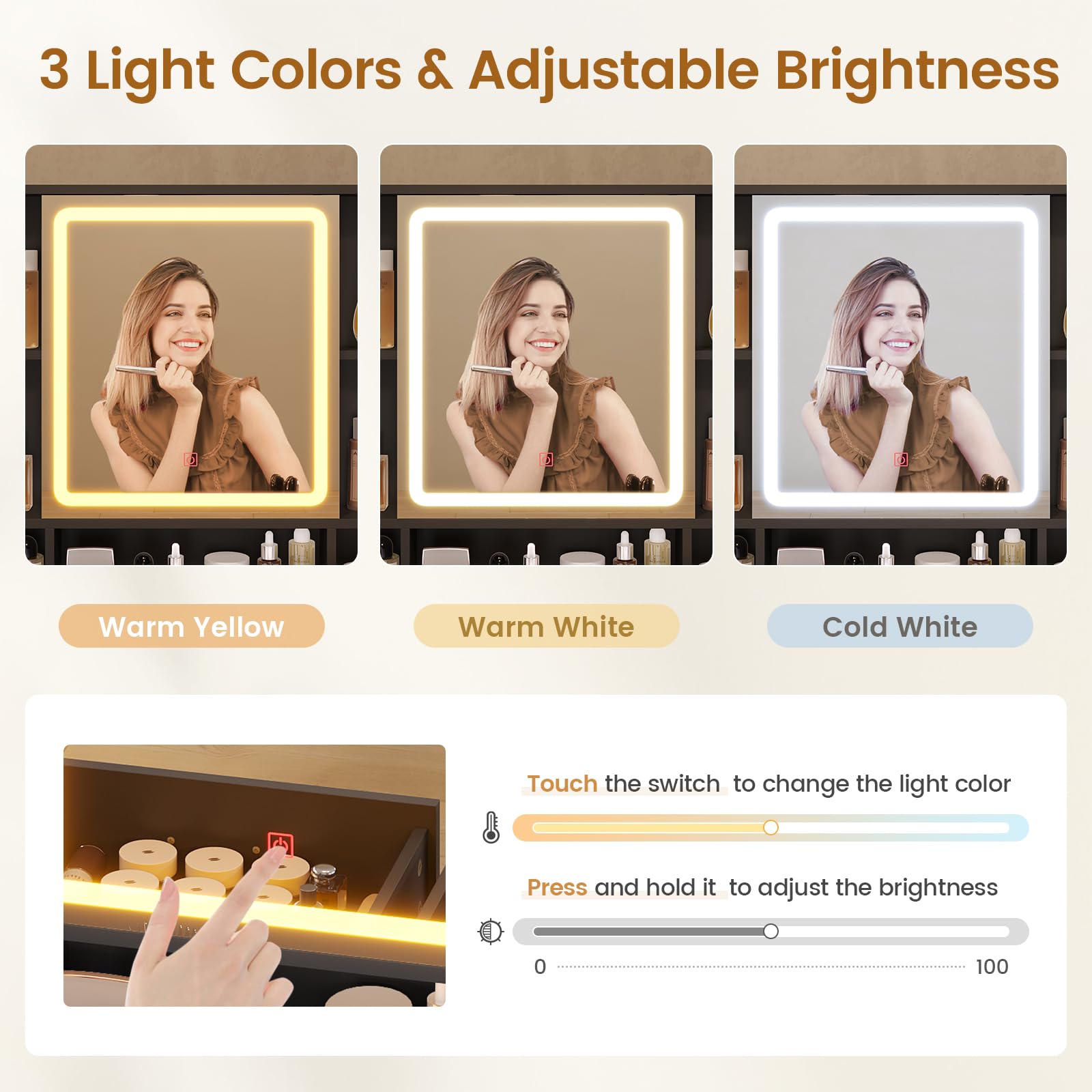 Afuhokles Vanity Set with Stool and Charging Station, Vanity Desk with Lighted Mirror, Jewelry Storage, 5 Drawers, Black