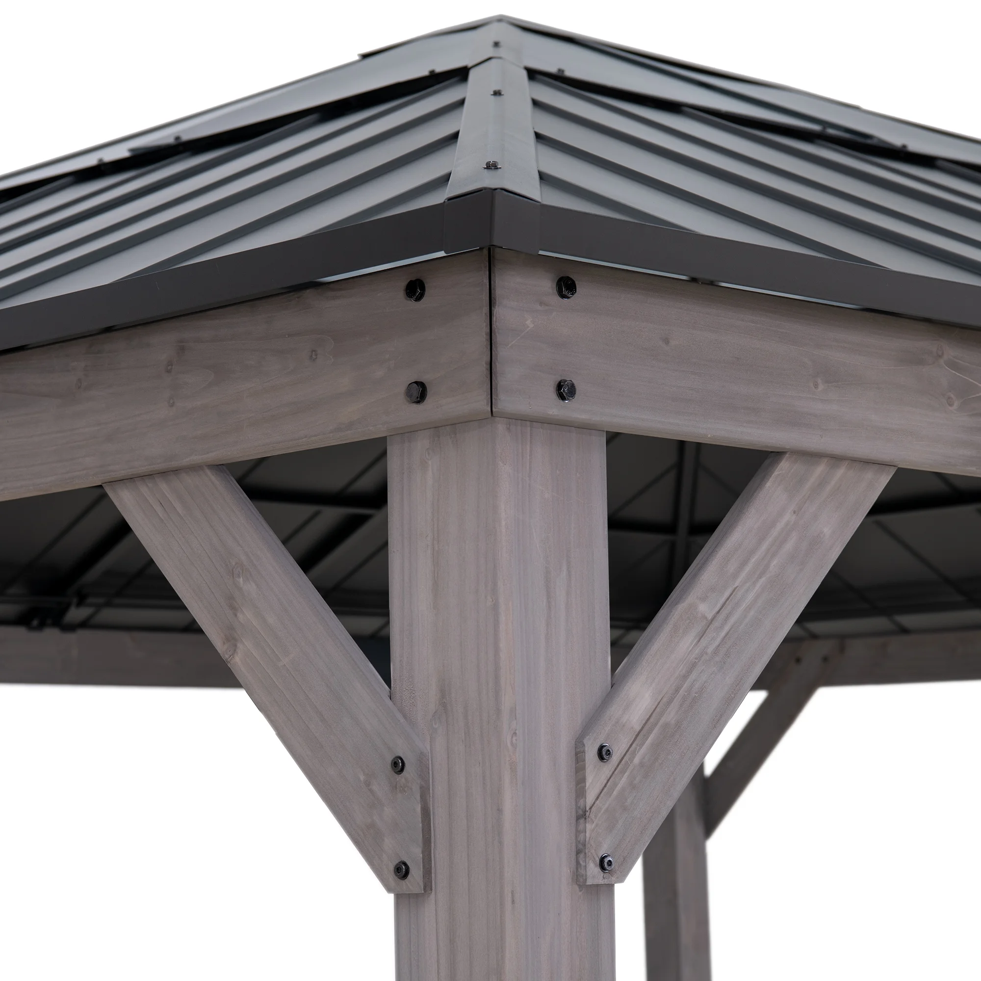 Sunjoy 13 ft. x 15 ft. Cedar Framed Gazebo with Black Steel and Polycarbonate Hip Roof Hardtop