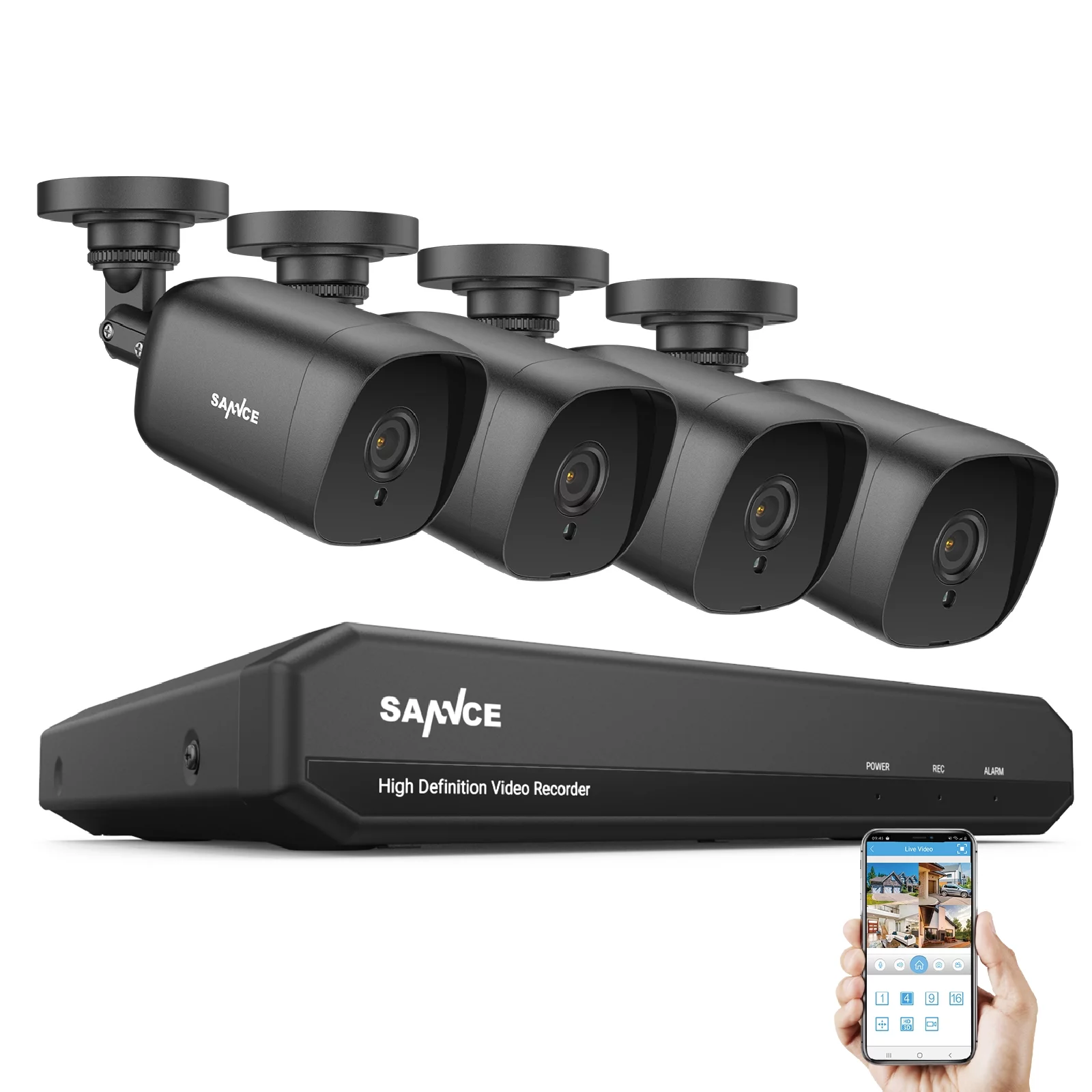 SANNCE 1080P Home Security Camera System 4CH CCTV DVR Recorder 4pcs Outdoor Waterproof Wired Surveillance Cameras Night Vision, Easy Remote Access,NO Hard Drive