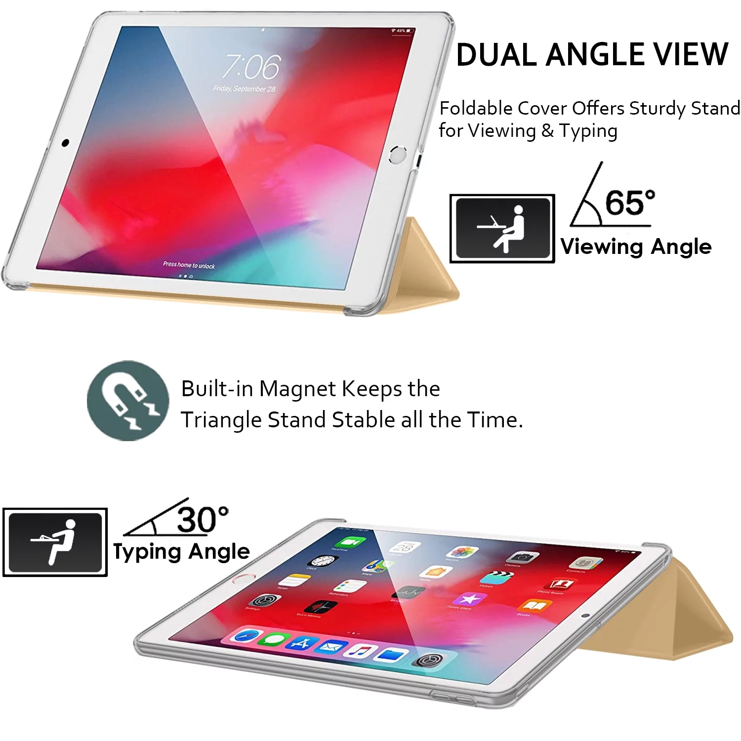 DuraSafe Cases iPad Air 2nd 1st Gen 9.7 Inch 6th 5th [ Air 2 1 ] MGLW2LL/A MGL12LL/A MH0W2LL/A MGKM2LL/A MH182LL/A MGKL2LL/A iPad Cover with Translucent Hard Back - Gold