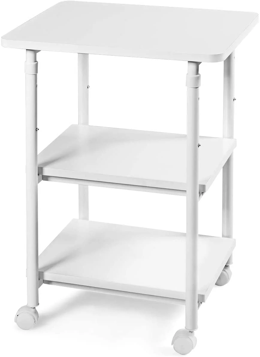 3-Tier Adjustable Printer Stand, Rolling Printer Cart with 2 Storage Shelves, Mobile Machine Stand Storage Rack for Home Office