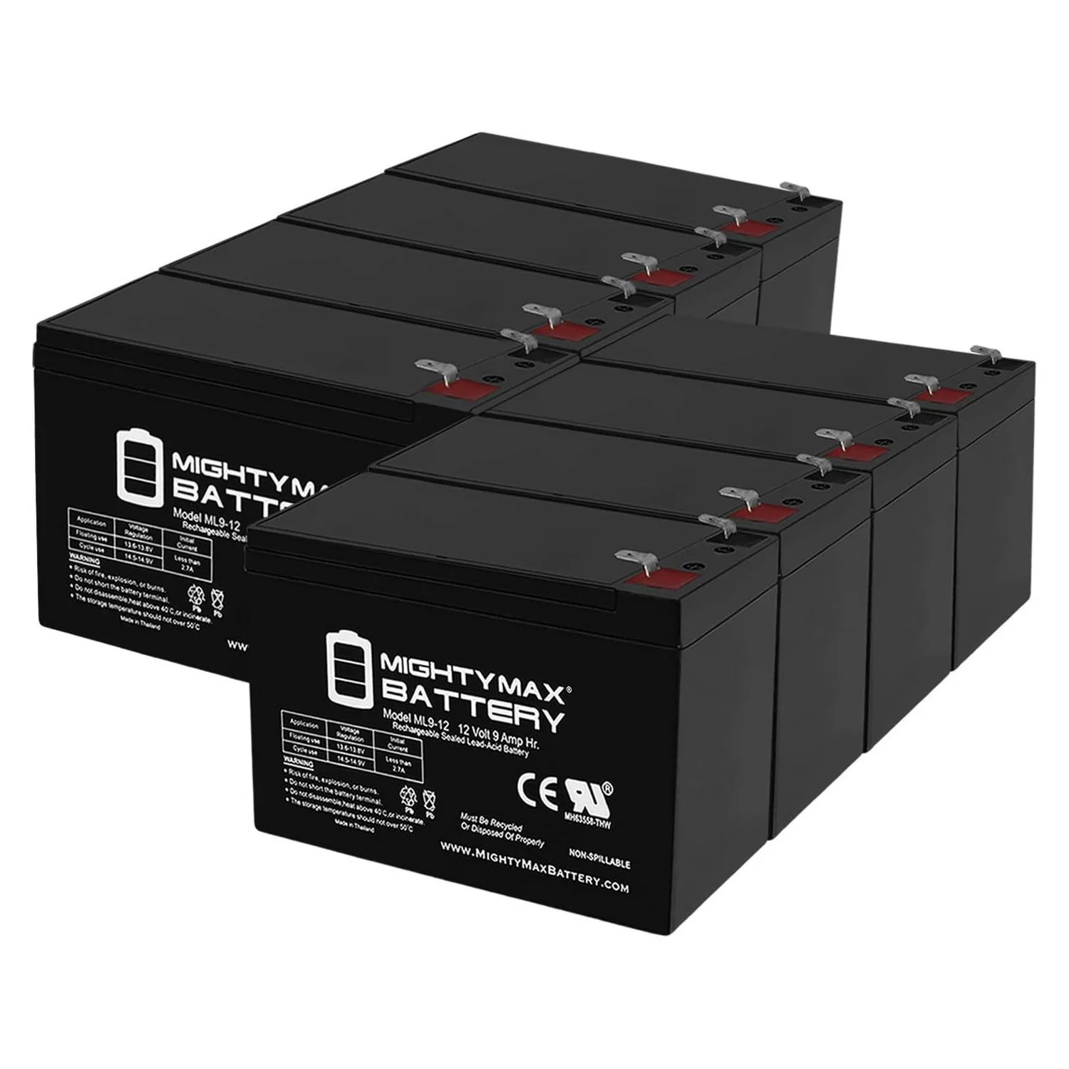12V 9Ah Battery Replaces Para Systems Minuteman PRO 1000ri - 8 Pack