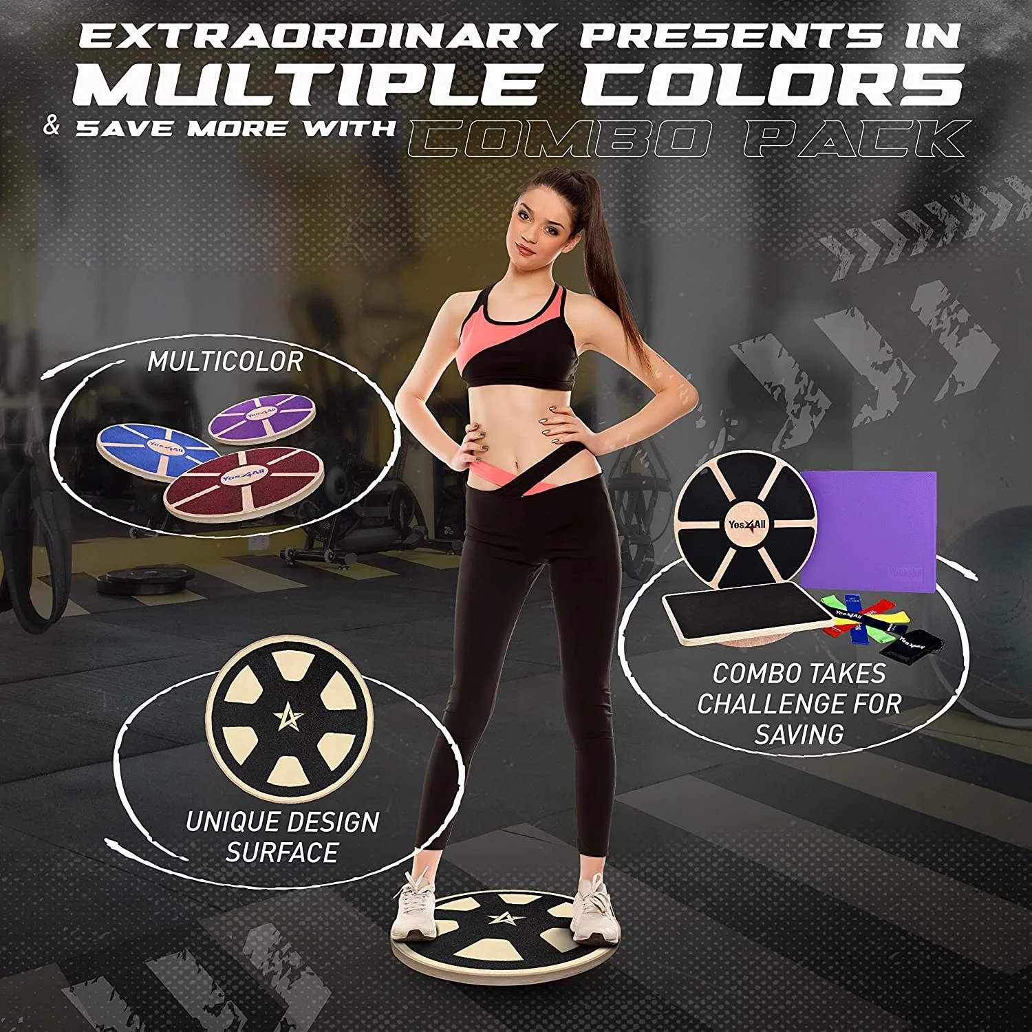 Yes4All Versatile Wooden Wobble Balance Trainer Board with 360 Degree Rotation - New Car Wheel Design