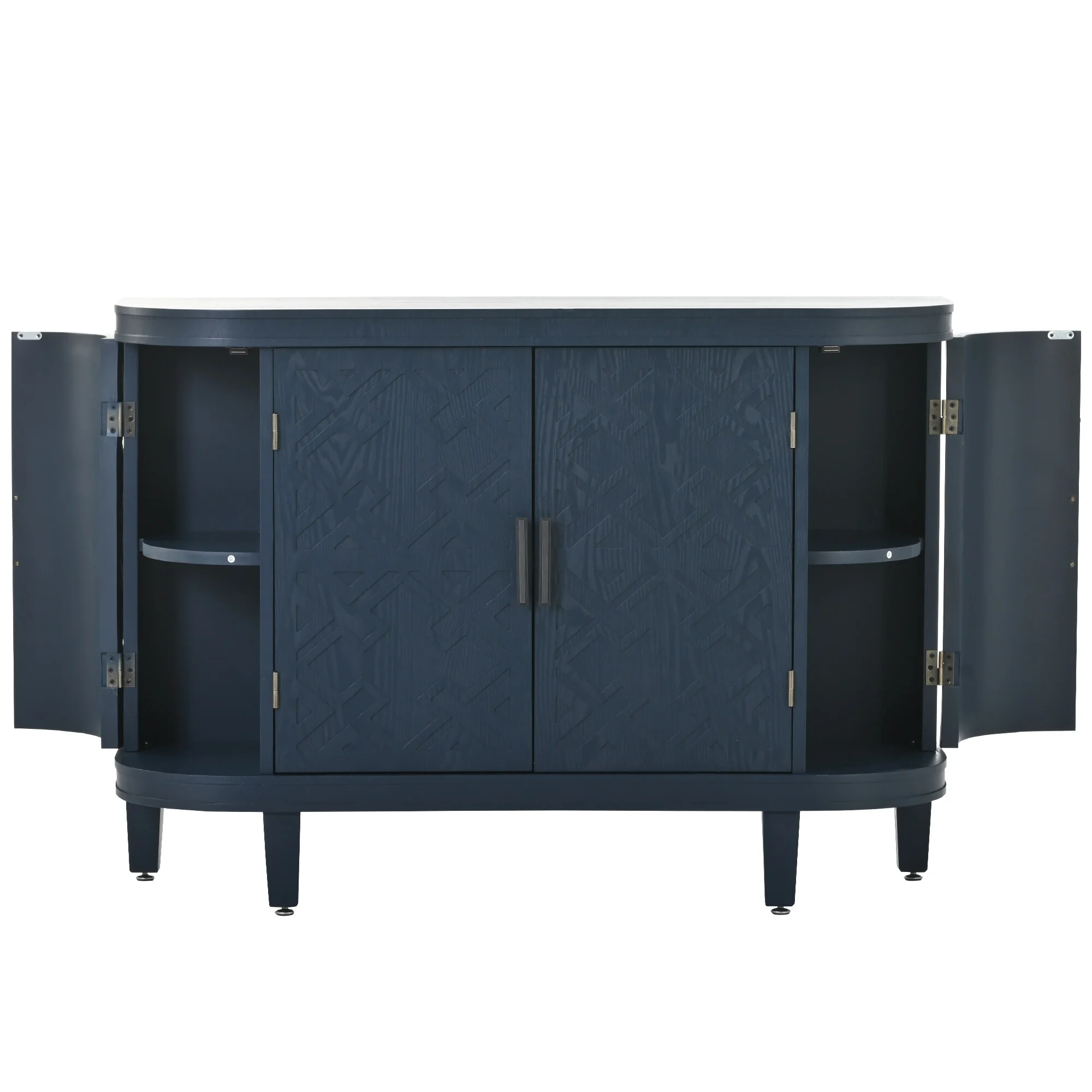 Wooden Accent Storage Cabinet, Antique Pattern Doors Sideboard Wooden Cabinet with 2 Storage Spaces for Living Room Navy Blue