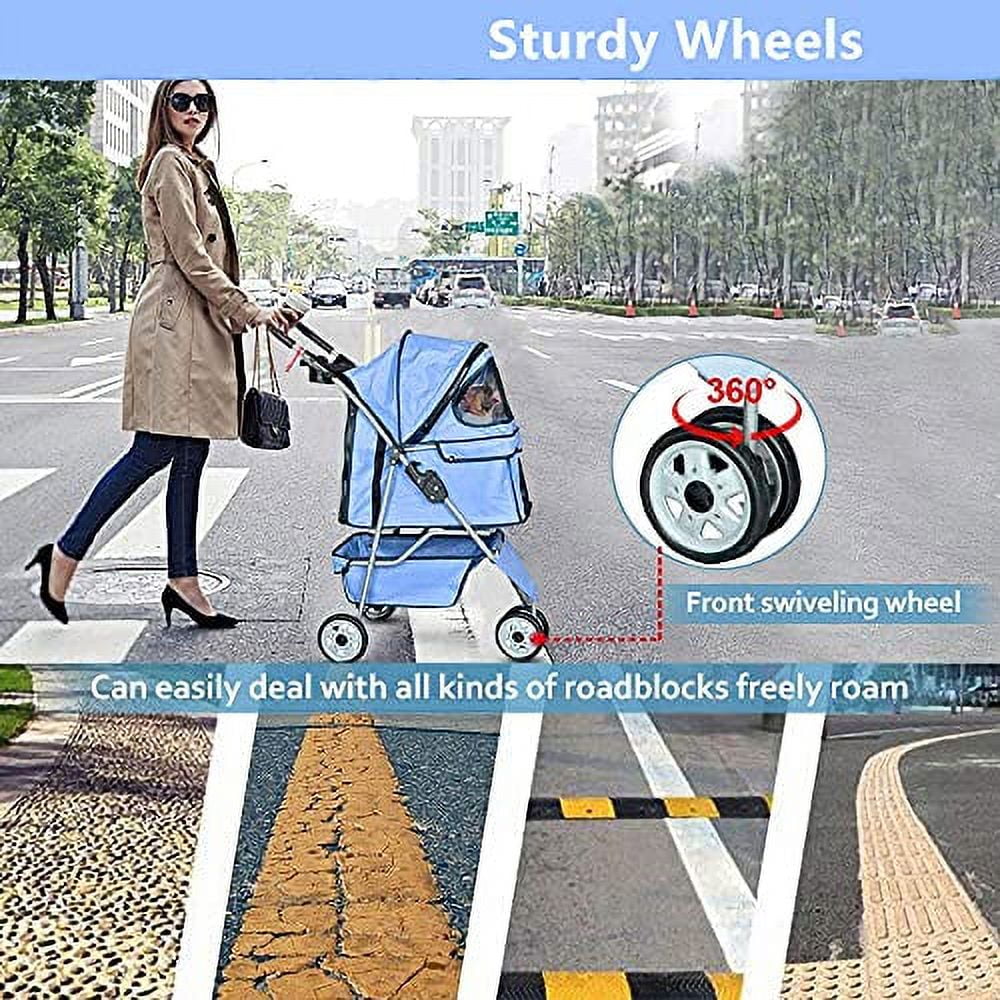 Pet Dog Stroller with Storage Basket Foldable Lightweight Travel Cat Stroller, Smooth & Easy to Walk Pet Jogging Stroller for Medium Small Dogs & Cats -Black