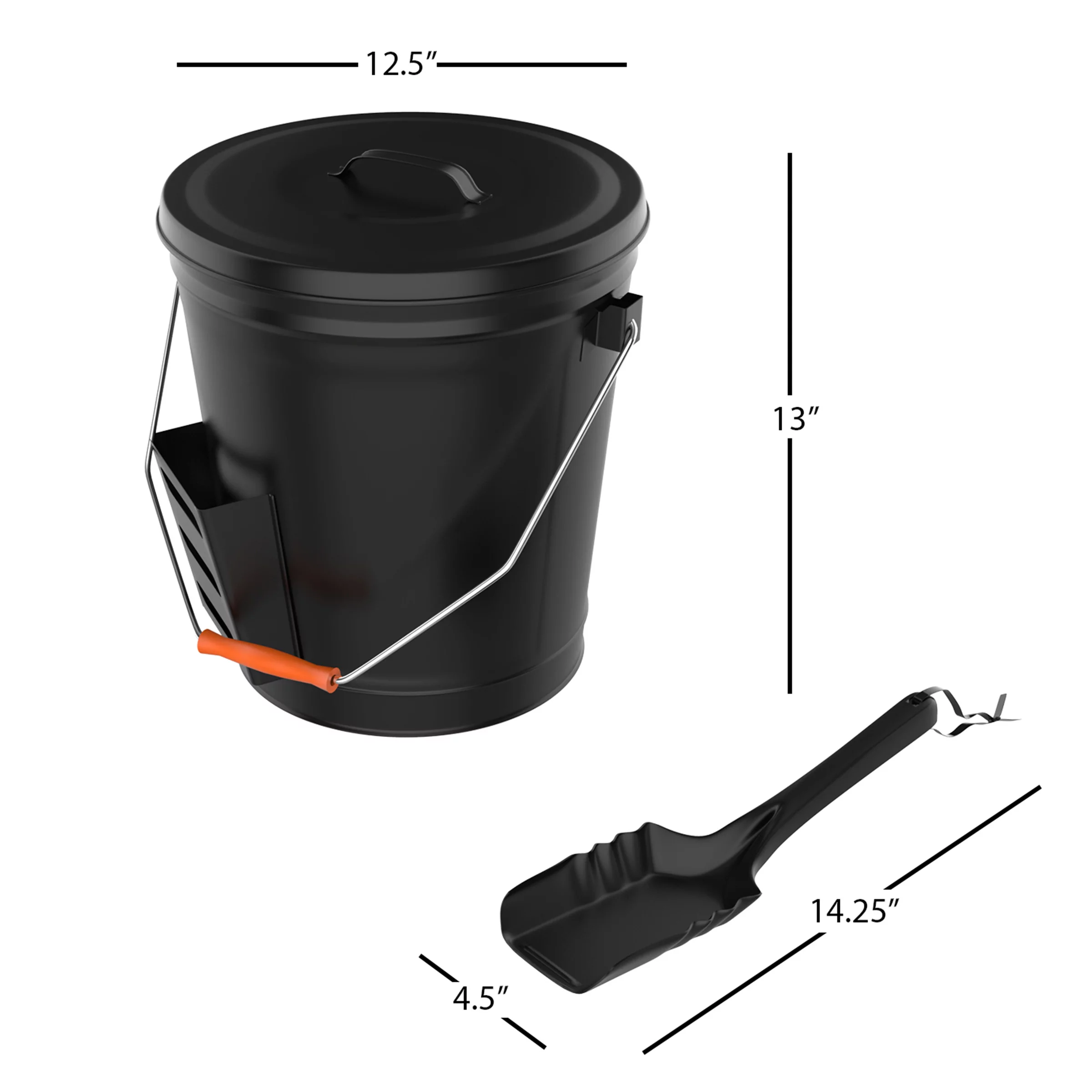 4.75 Gallon Tight Lid Steel Ash Bucket with Shovel Fireplace Pits