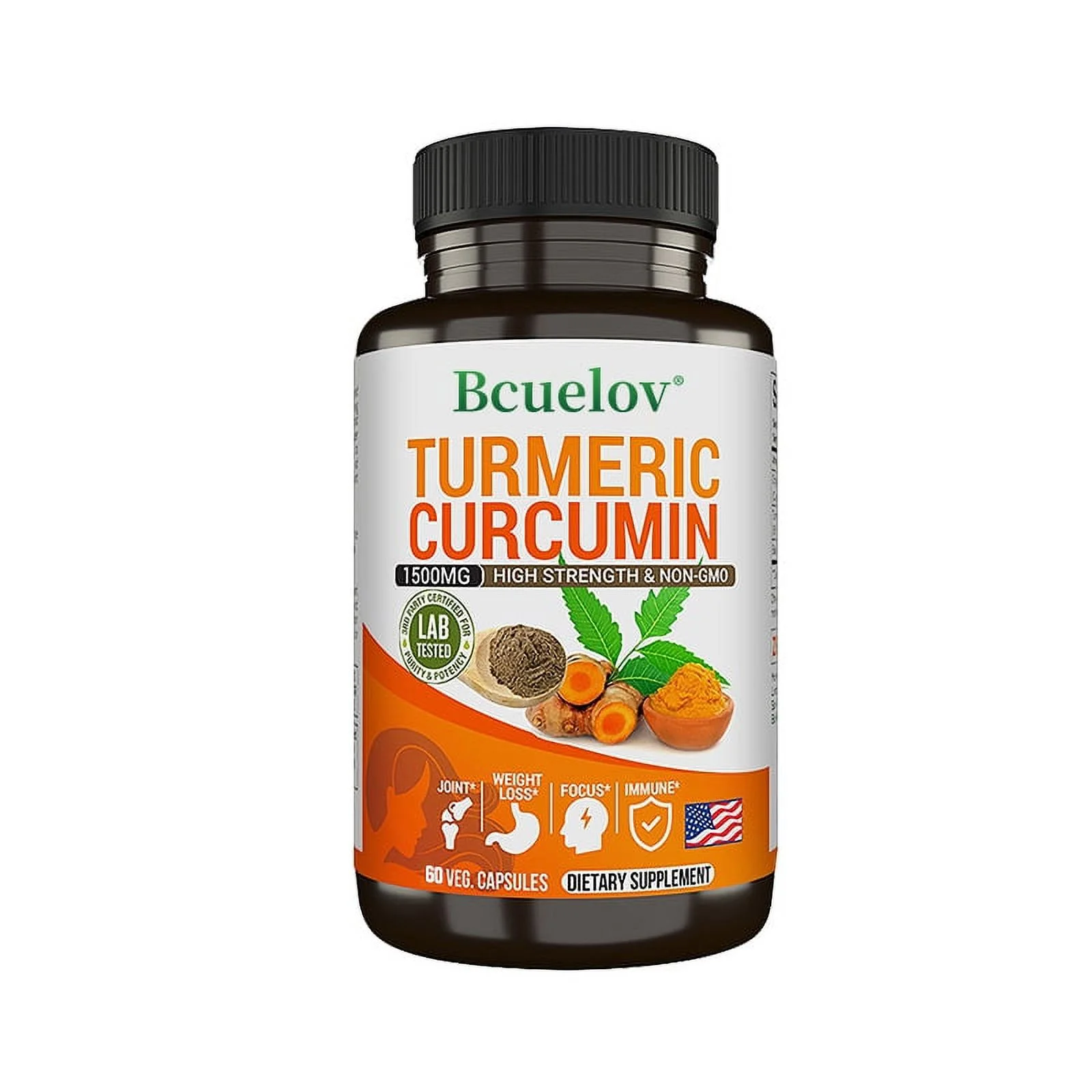 Bcuelov Turmeric & Curcumin Capsules 1500 mg - Natural joint support with ultra-high absorption and potency - Non-GMO - Gluten-free