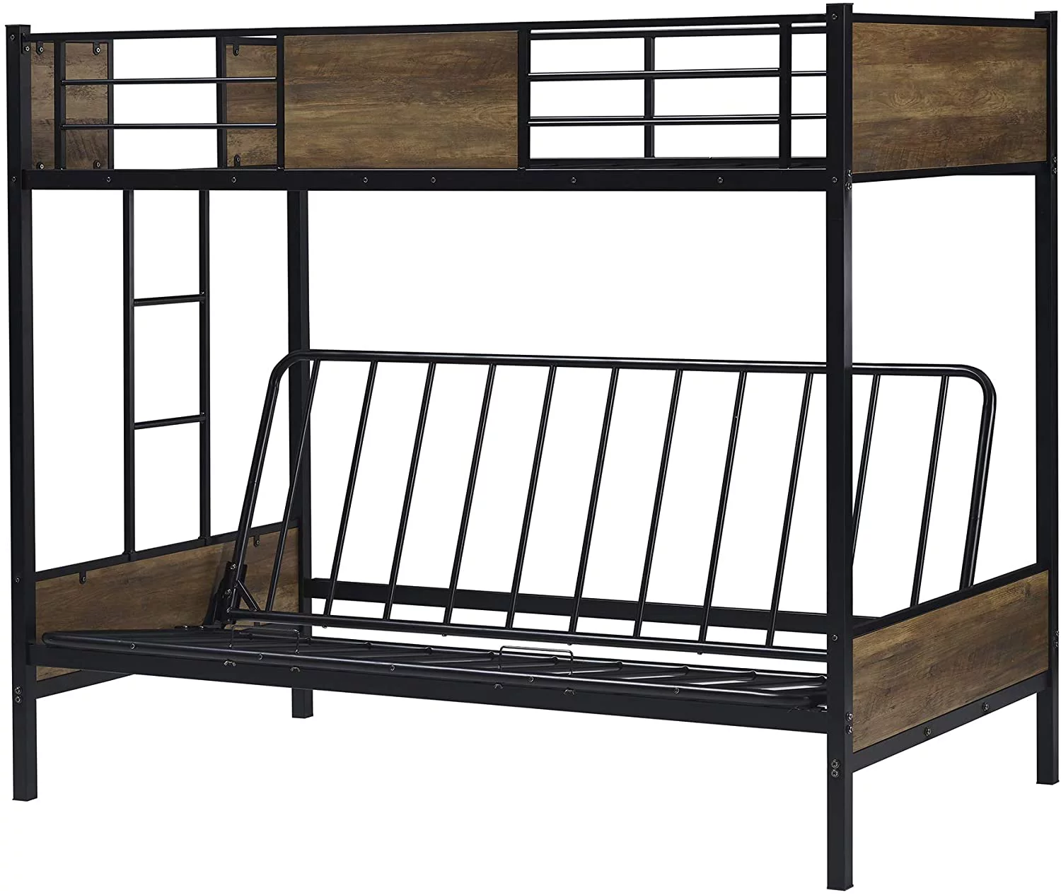 Churanty Twin over Futon Couch and Bed,Metal Futon Bunk Bed,Black