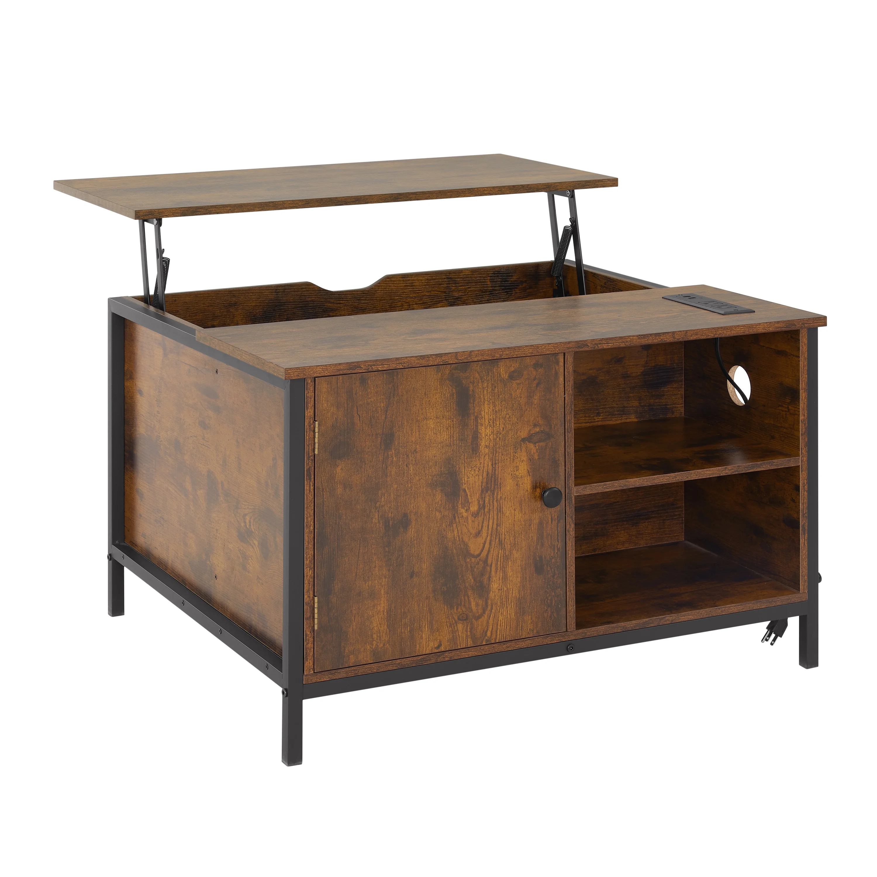 Zukka Lift Top Coffee Table with Hidden Compartment Modern Wood Lift Tabletop Dining Table for Living Room Office Brown