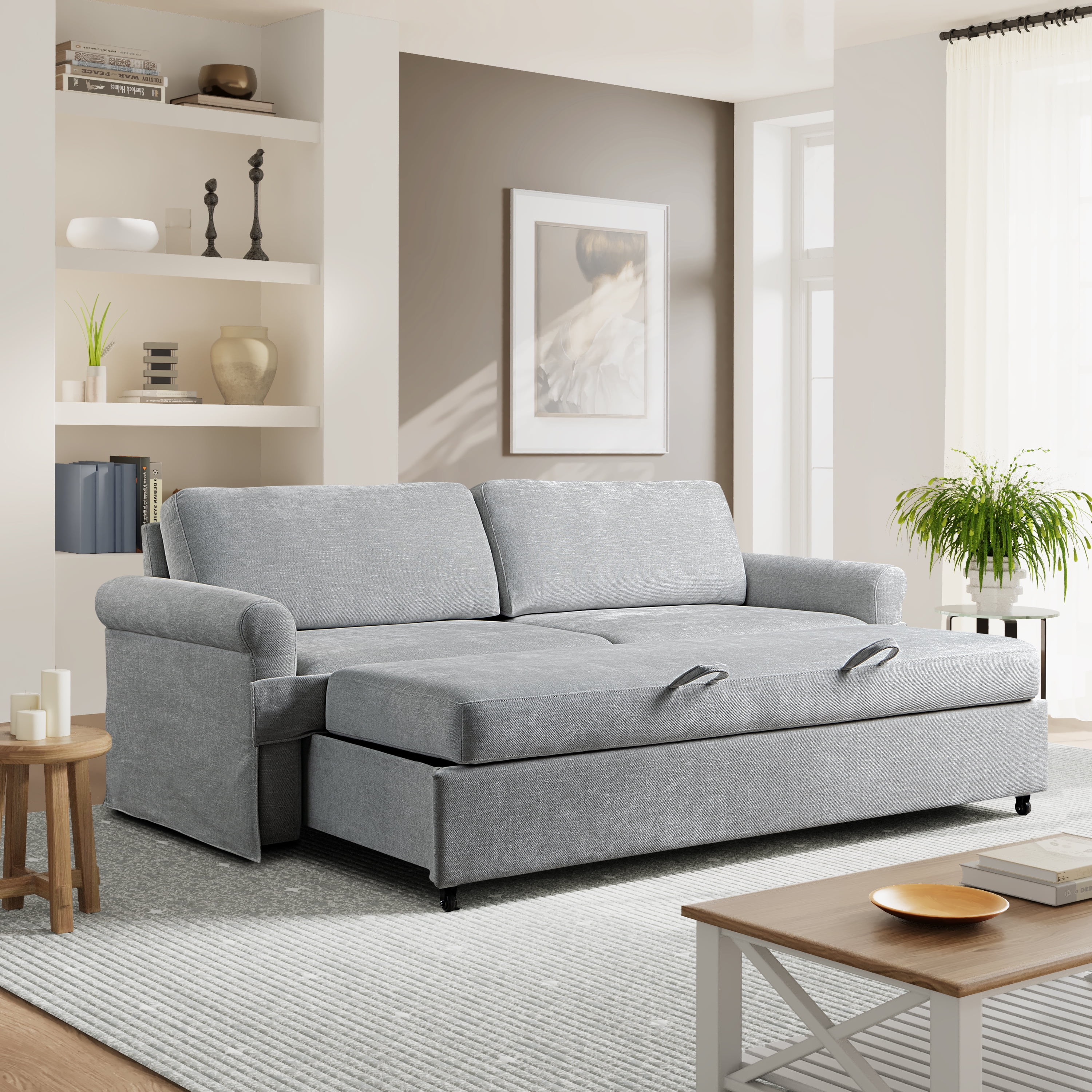 Serta Myers Modern Convertible Sofa, Light Gray Fabric