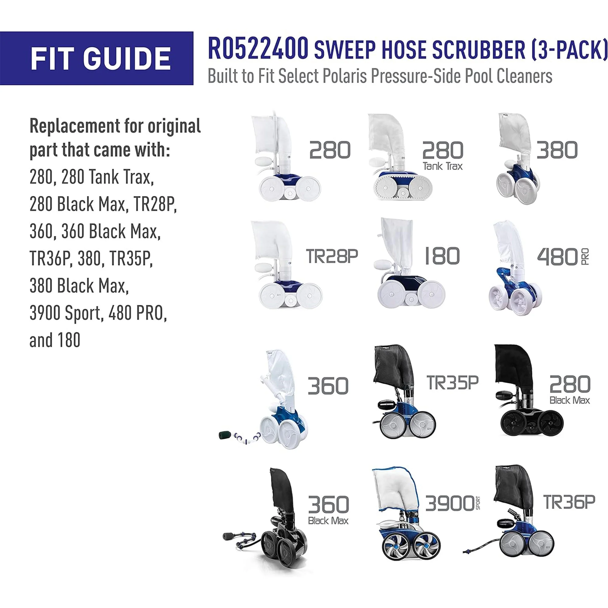 Polaris Genuine Parts Sweep Hose Scrubber Replacement, Black, Set of 3