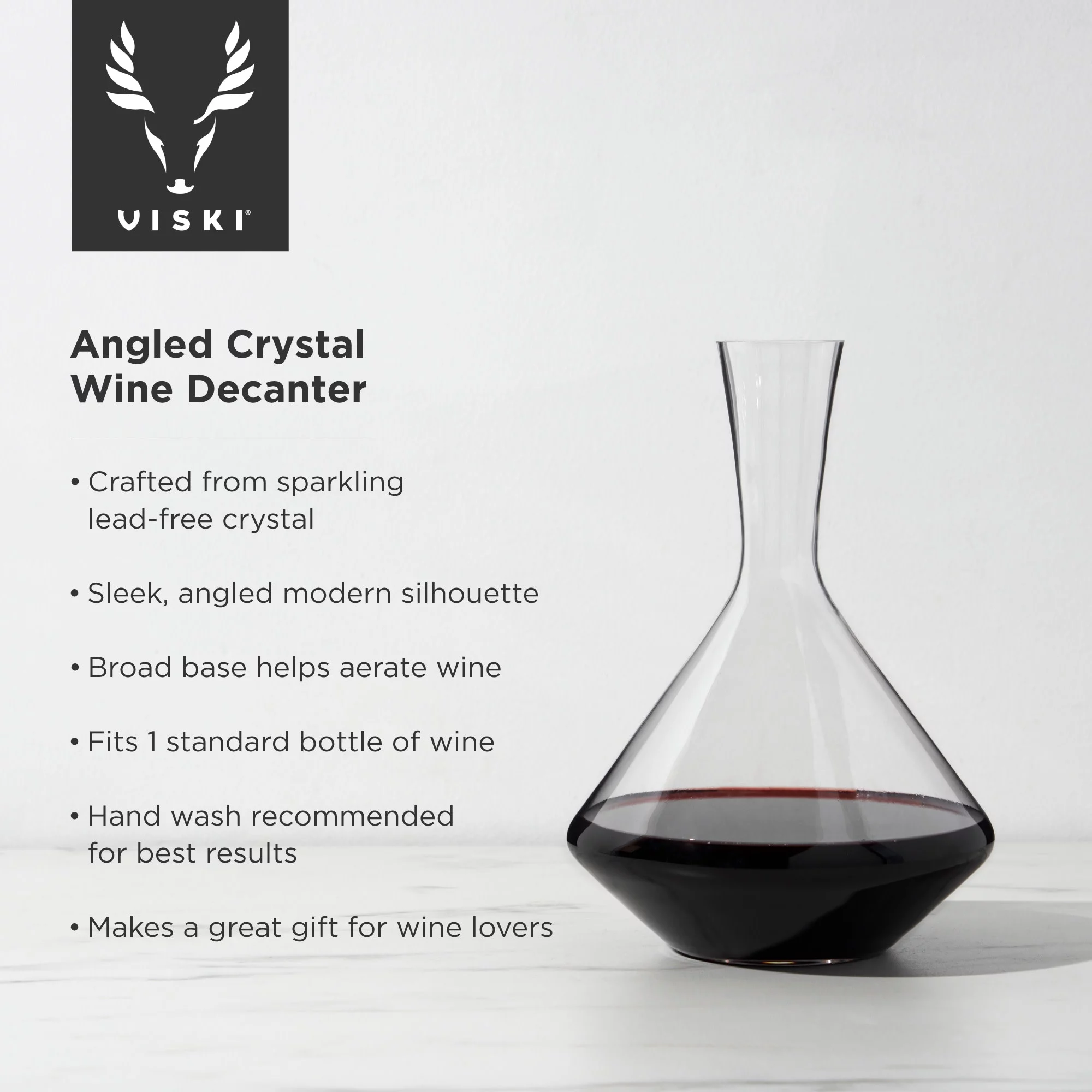 Viski Angled Wine Decanter - Modern Crystal Wine Decanter, 60 oz