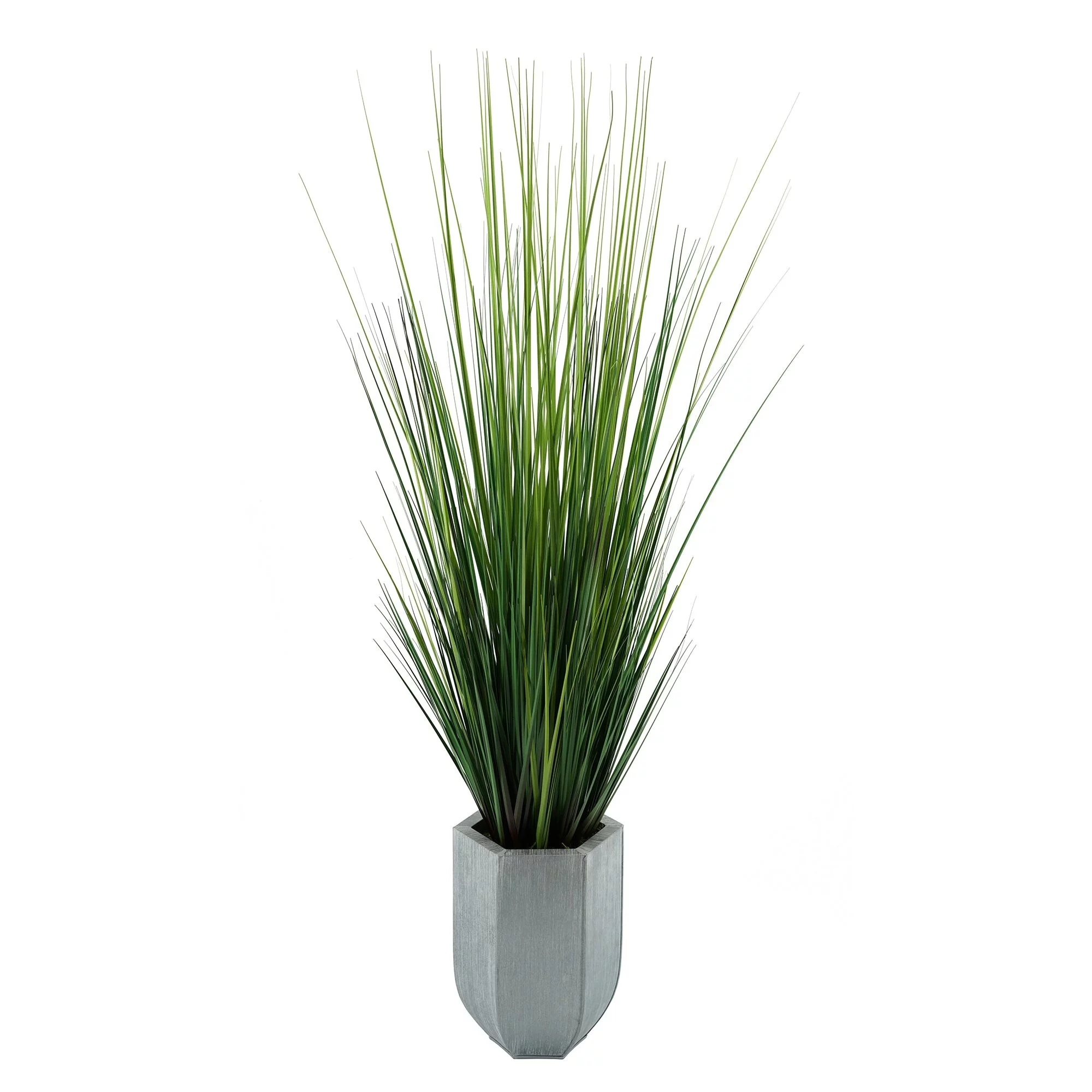 Faux PVC Grass in Hexagonal Zinc Planter Gloss Brown