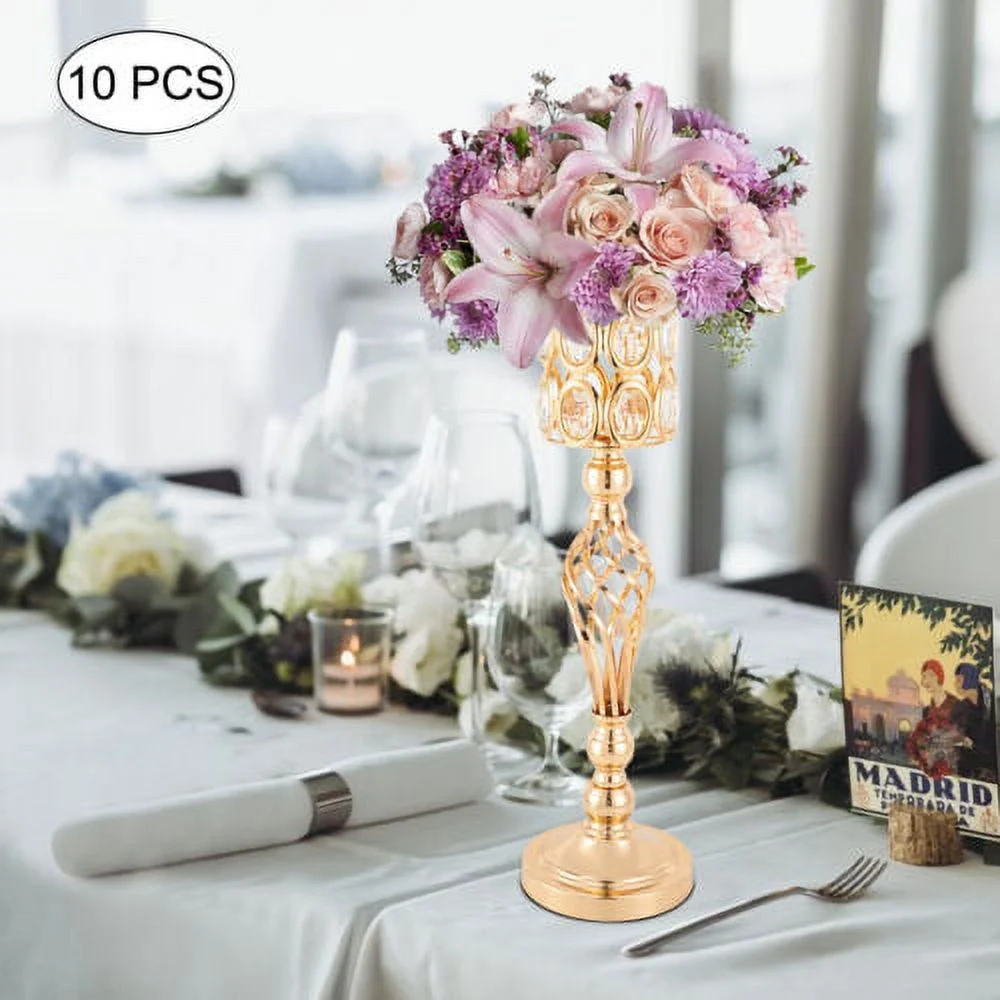 Set of 10 Wedding Centerpieces Gold Vases Wedding Flower Vases w/ Crystal Bead