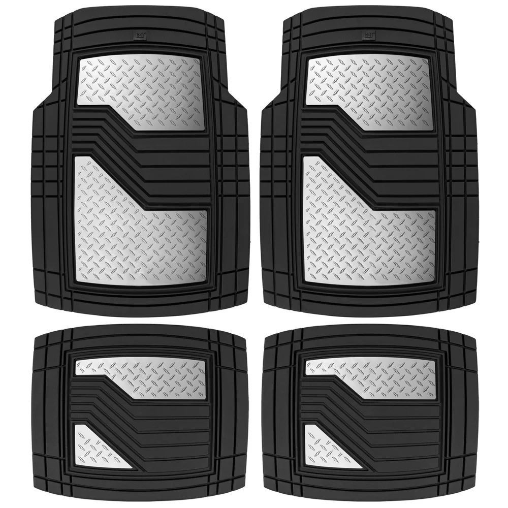 CATERPILLAR Heavy Duty Rubber Floor Mats for Car SUV Truck & Van-All Weather Protection, Front & Rear with Heelpad & Anti-Slip Nibs Backing, Trim-to-Fit