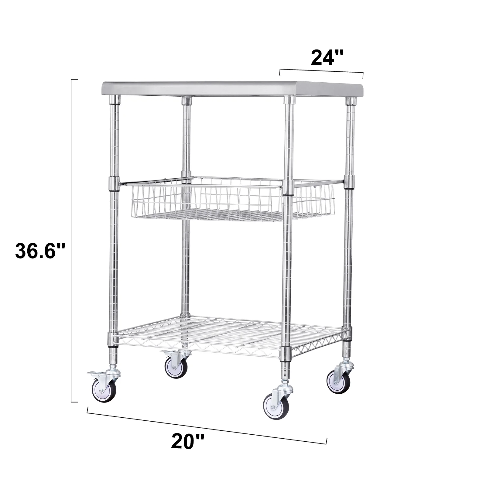 SKYSHALO 3-Tier Utility Cart Rolling Cart on Wheels 470 lbs 24