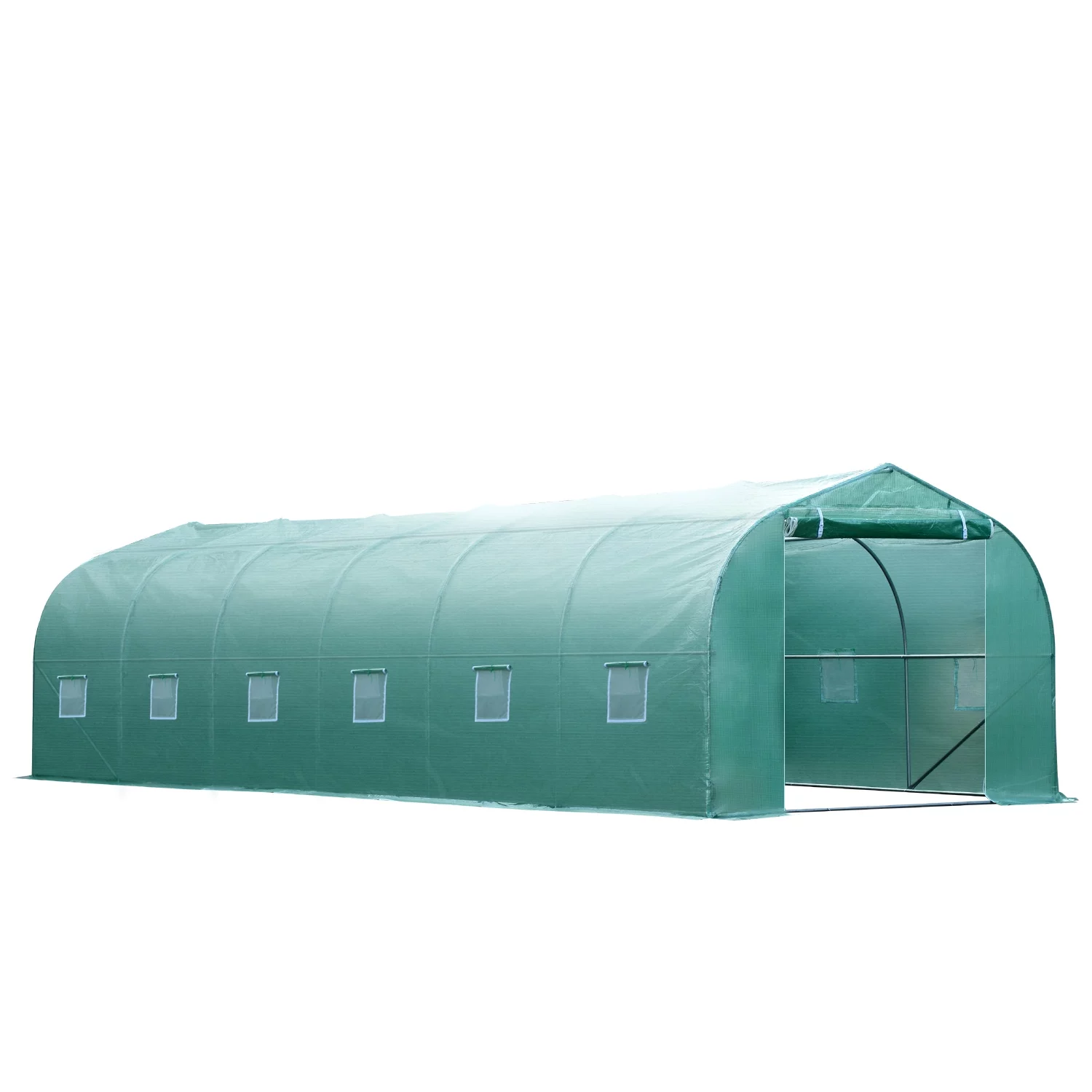 Outsunny 26' x 10' x 6.5' Large Outdoor Heavy Duty Walk-In Greenhouse with 12 Windows & Netted Ventilation Screens, Green