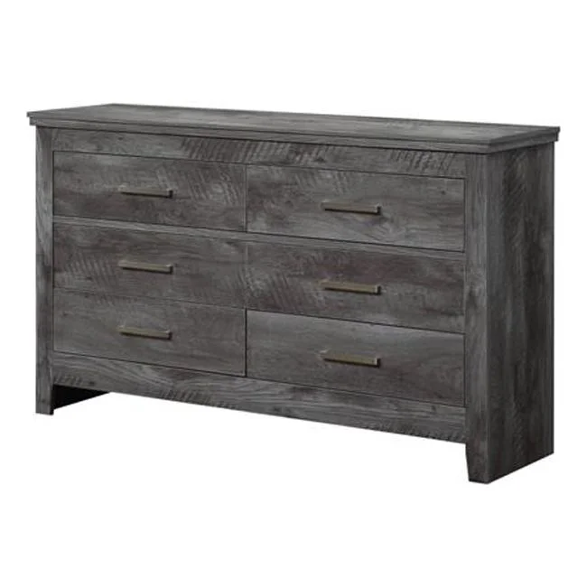 34 x 57 x 16 in. Gray Oak Solid Wood Six Drawers Double Dresser