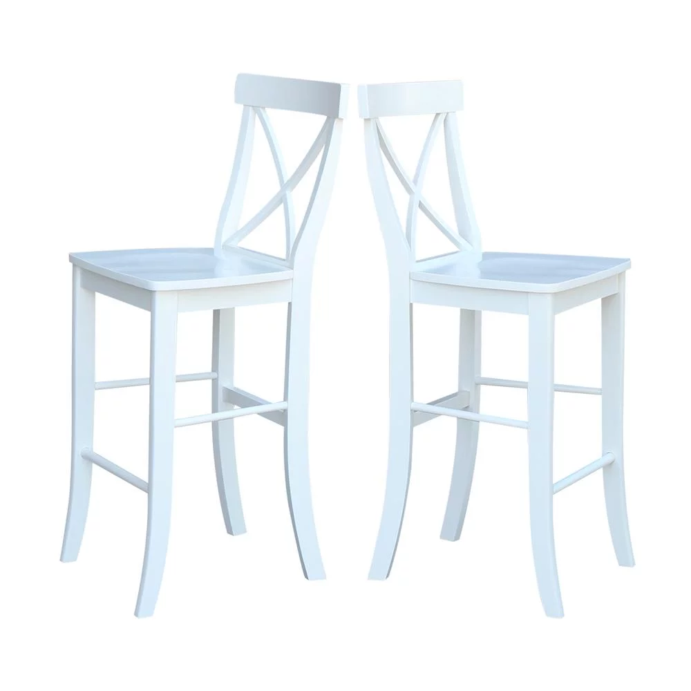 International Concepts Cross Back Solid Wood 30 in. Bar Height Stool in White