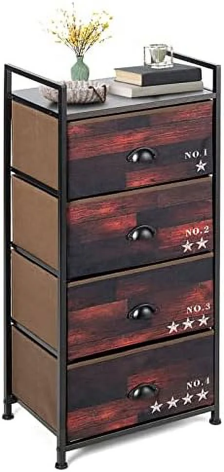 FDIJBXEO 3-Drawer Dresser Organizer  Fabric Dresser Tower w/Textured Print Drawers  Easy Pull Handle  Metal Frame & Wooden Top   Cabinet Tower Unit (Dark Brown)