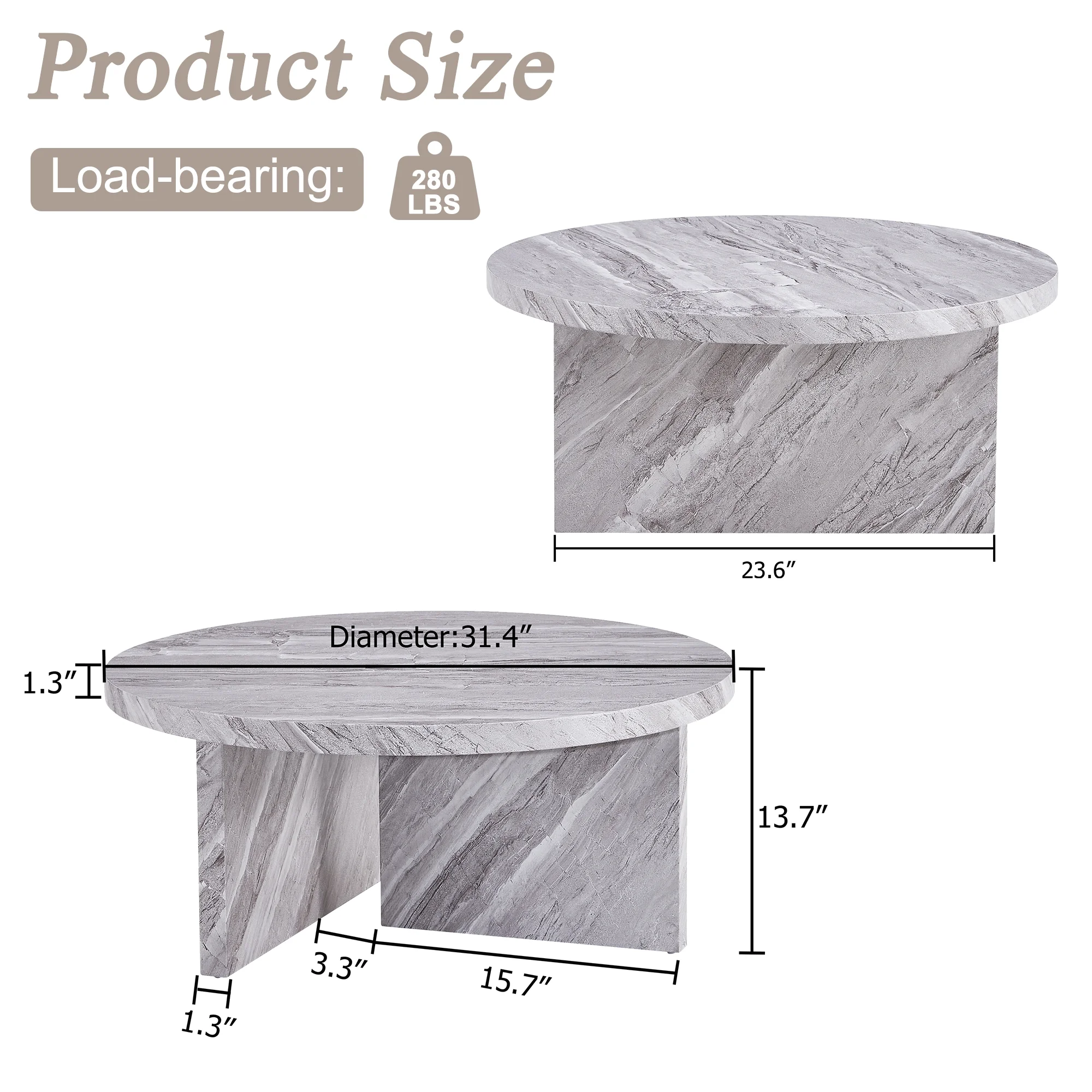 Sudica Round Coffee Table Gray Faux Marble Coffee Table 31.4