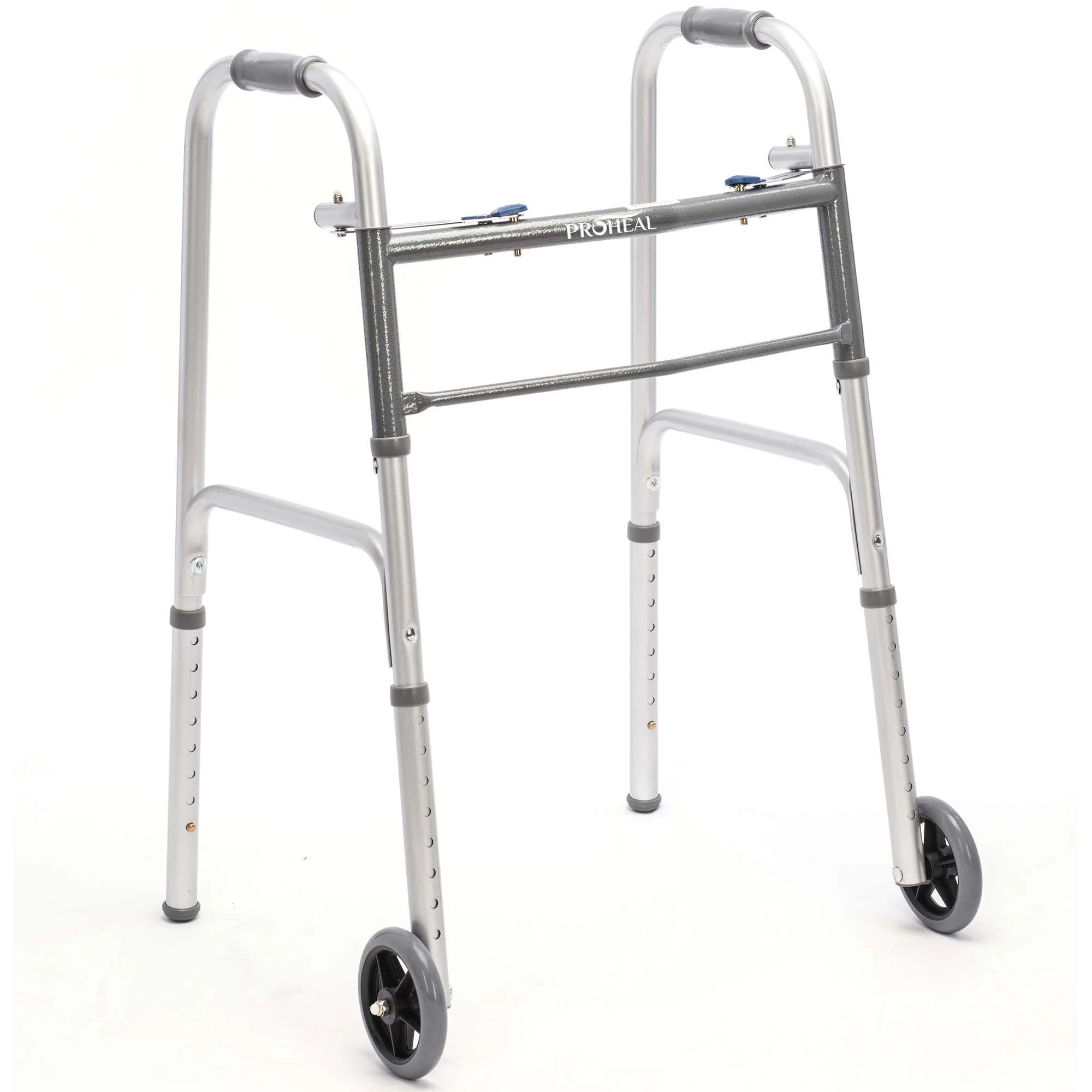 ProHeal Folding Bariatric Walker - Two Button Walkers for Seniors Lightweight - Height Adjustable 500 lbs Cap