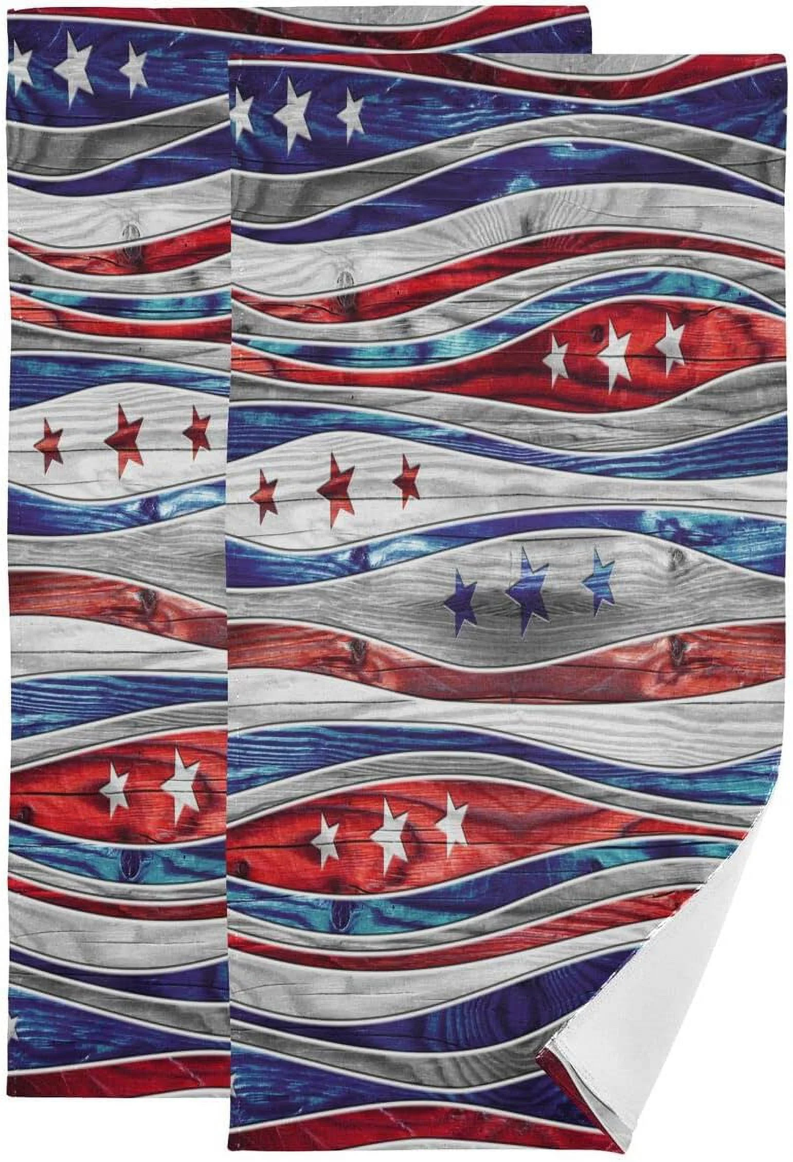 Wellsay American USA Flag Towels Set of 2, 4th of July Rustic Stripe Star Hand Face Tea Towels, Country Patriotic Washcloth for Bathroom Gym Guest Independence Day Decor