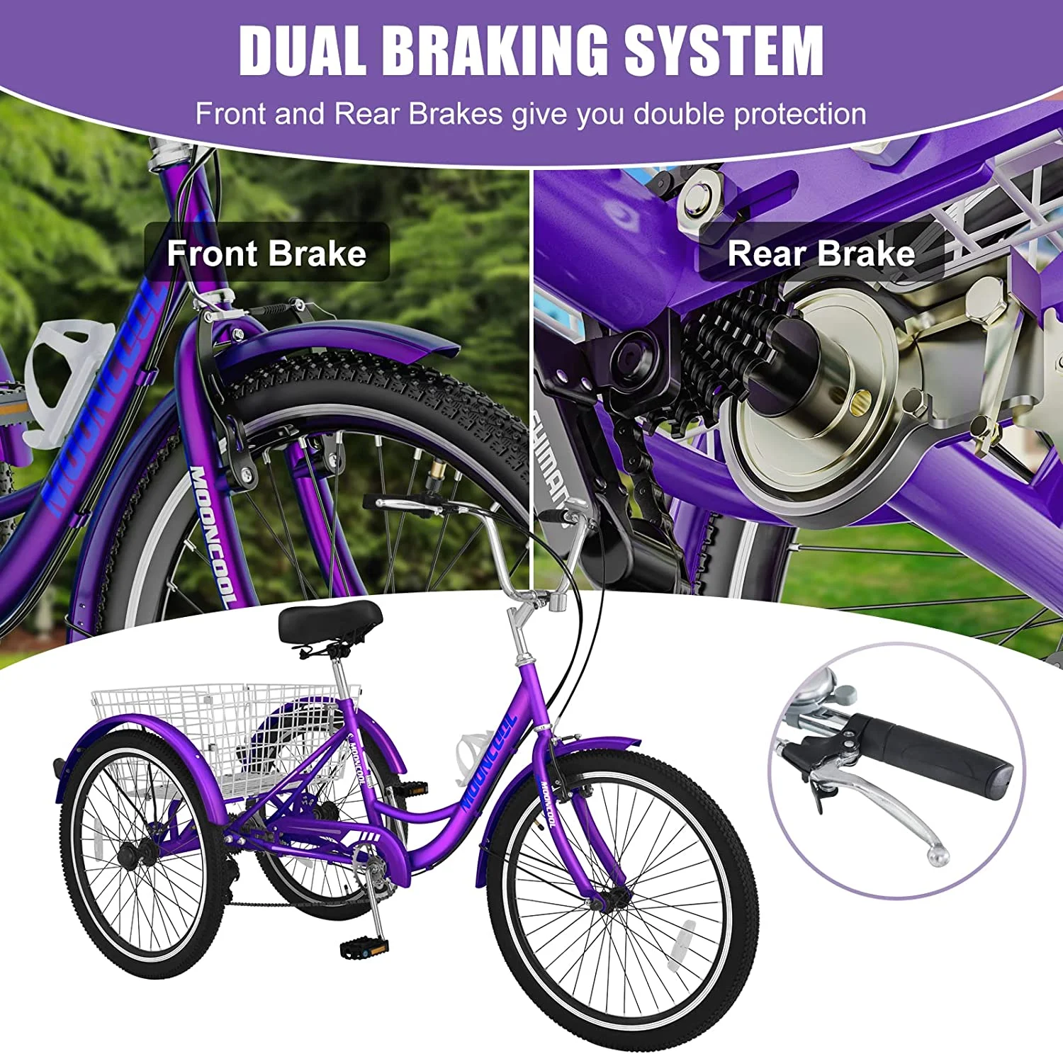 Adult Tricycles, 7 Speed Adult Trikes 24/26 inch 3 Wheel Bikes, Cruise Bike with Basket for Seniors, Women, Men for Recreation, Shopping, Exercise, Multiple Colors