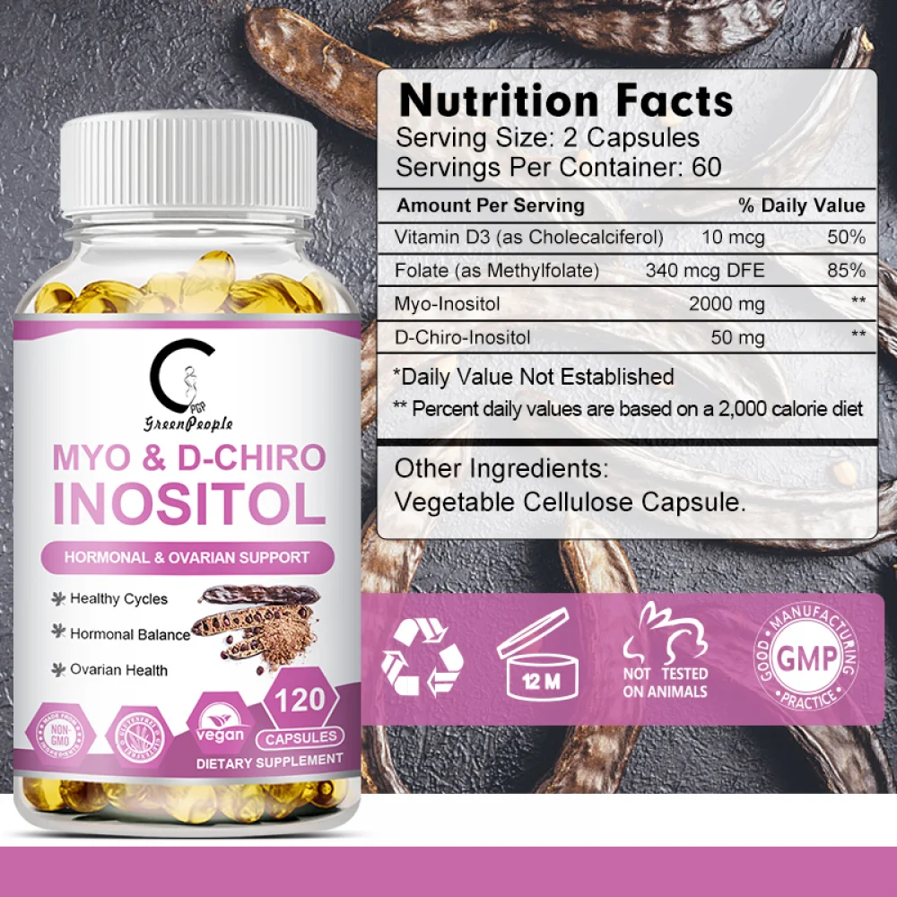 Myo-Inositol & D-Chiro Inositol - Most Beneficial 40:1 Ratio -Hormonal Balance & Healthy Ovarian Function Support for Women - 120 Capsules