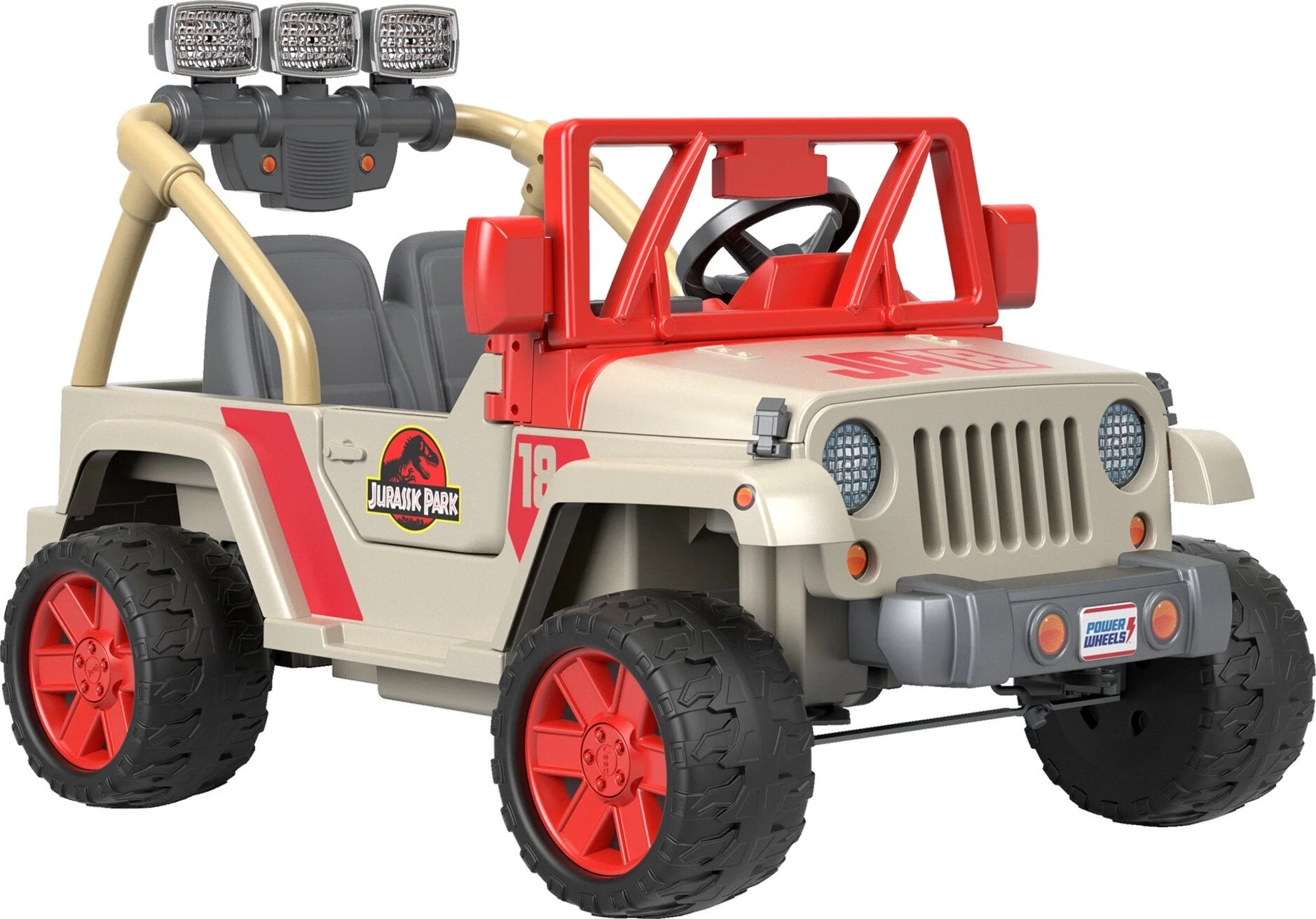 Power Wheels Jurassic Park Jeep Wrangler Battery Powered Ride-on Toy, 12 V, Max Speed: 5 mph
