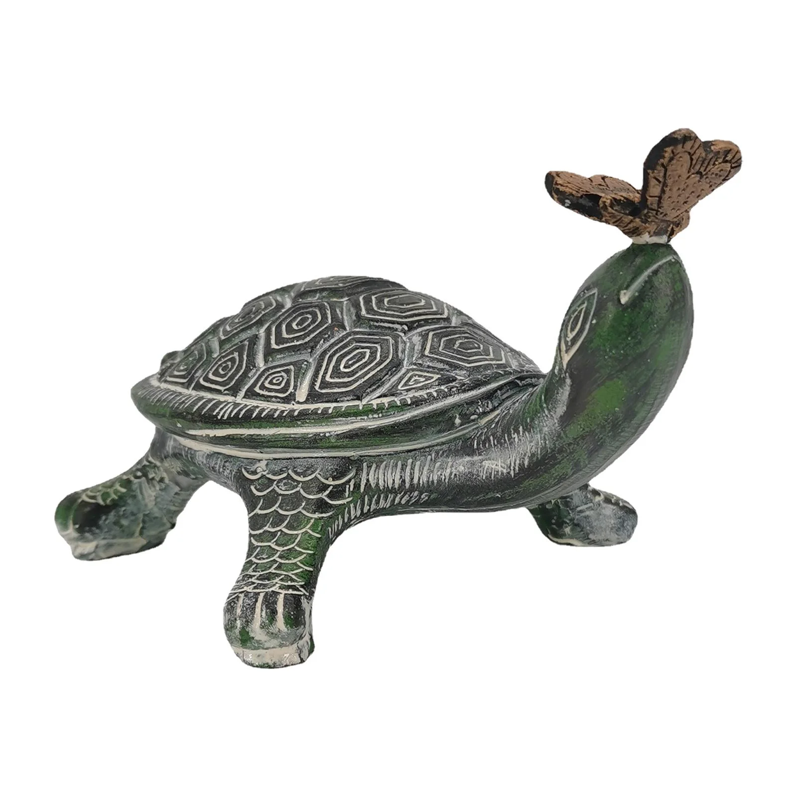 Creative Turtle Statue Crafts Animal Sculpture Landscape Accessories Decorative Tortoise with Butterfly for Yard Office Patio Lawn Cabinet