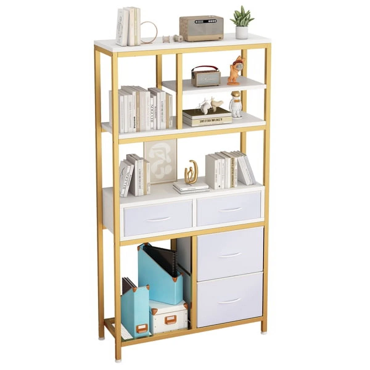 SYTHERS Bookcase, 6-Tier Bookshelf with 4 Drawers, Etagere Standard Book Shelves Display Shelf for Home Office, 35.4