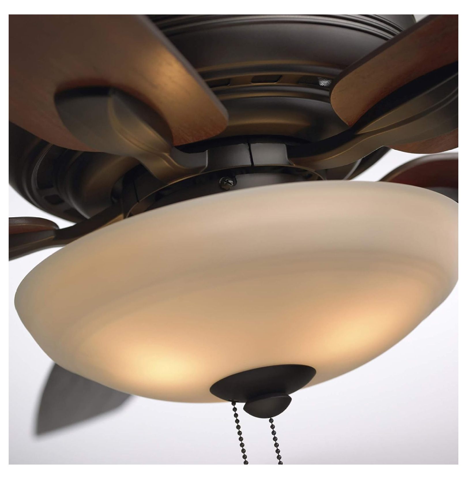 LED Ceiling Fan with Light Kit | 52 Inch Fixture with 5 Blades, Removable Glass Shade, and Pull Chain | Low Profile Hugger with Dual Mount Design and Downrod, Oil Rubbed Bronze