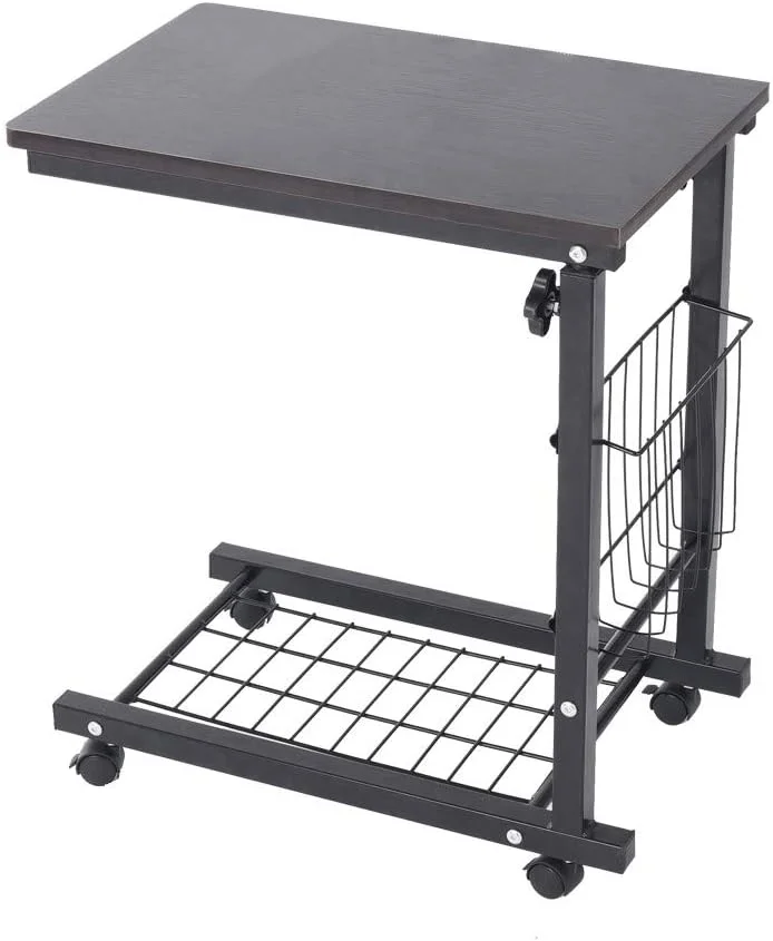 GVJMTKP Fast Shipment  Height Adjustable Sofa Side End Table Wheel Mobile Computer Desk for Small Spaces  Coffee Tray Snack  Under Sofa Overbed Table C Table Rolling Laptop Cart (Black)