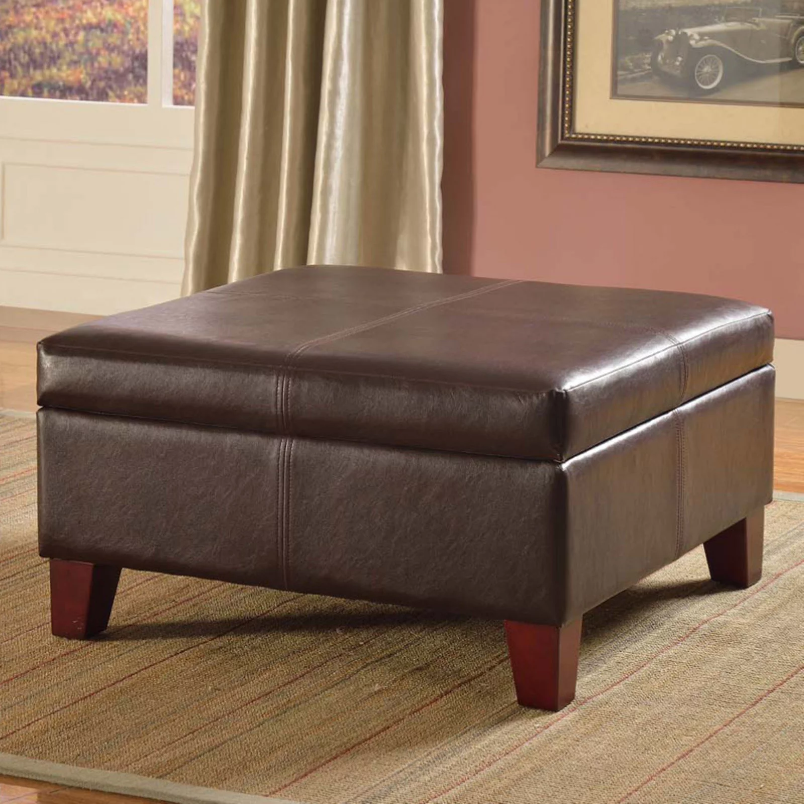Kinfine USA Luxury Large Faux Leather Storage Ottoman