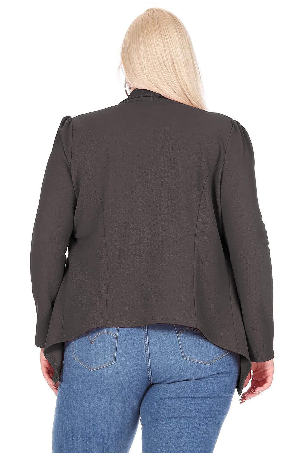 Women's Plus Size Long Sleeve Waist Length Open Front Office Blazer Jacket
