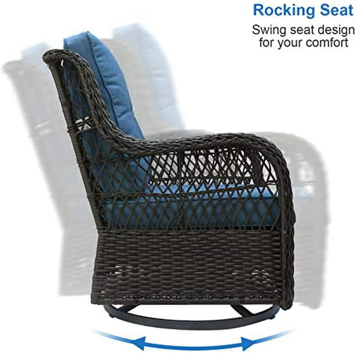 3 Piece Outdoor Wicker Swivel Rocker Patio Furniture Set Blue