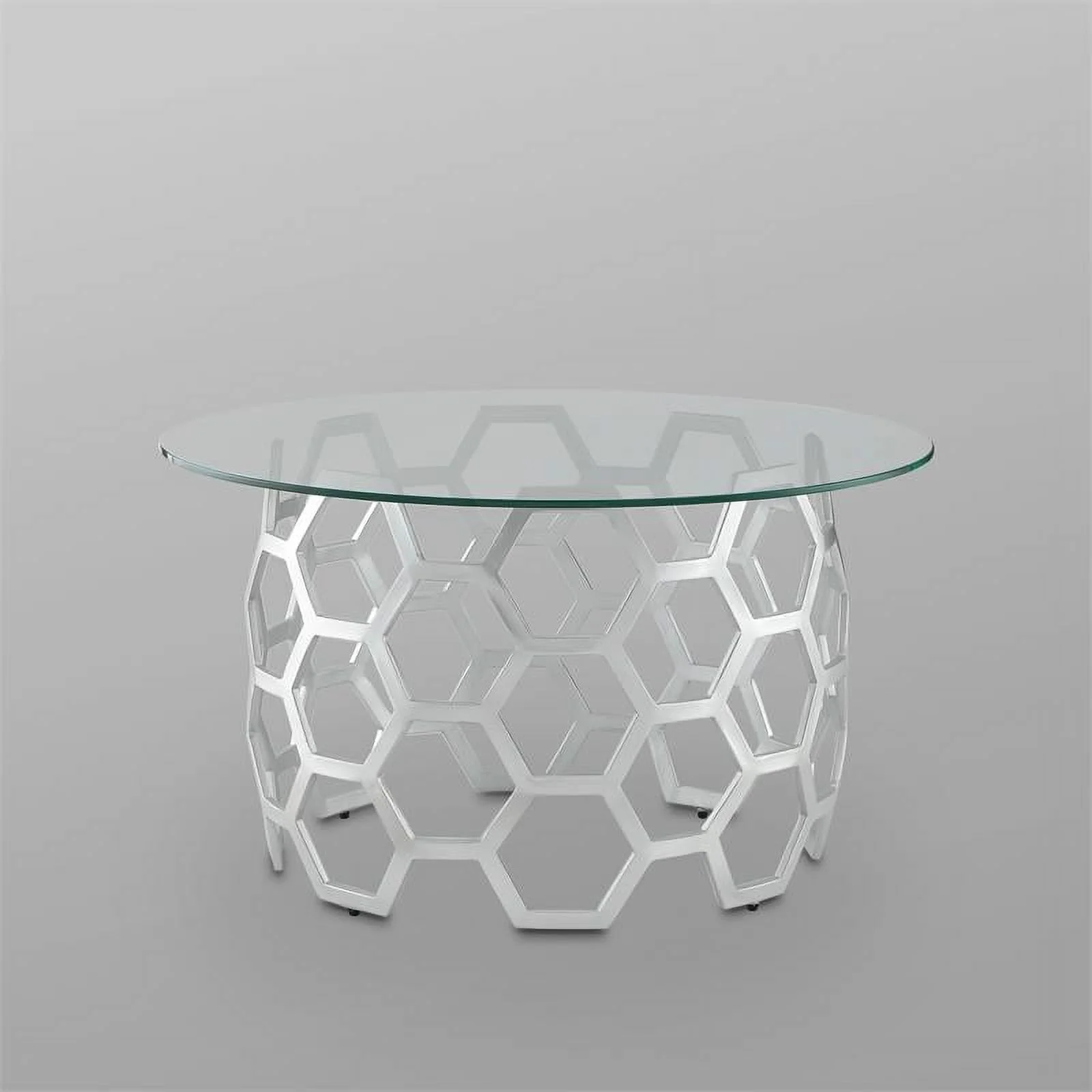Bowery Hill Round Glass Top Coffee Table in Silver