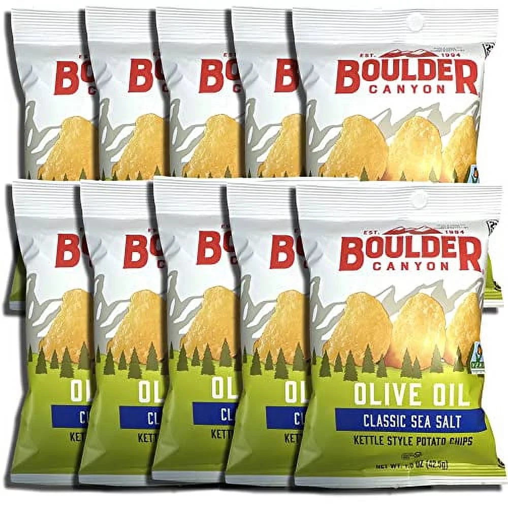 (2 pack) Kettle Style Potato Chips from Boulder | 1.5 Oz | (Olive Oil, 10 Bags)