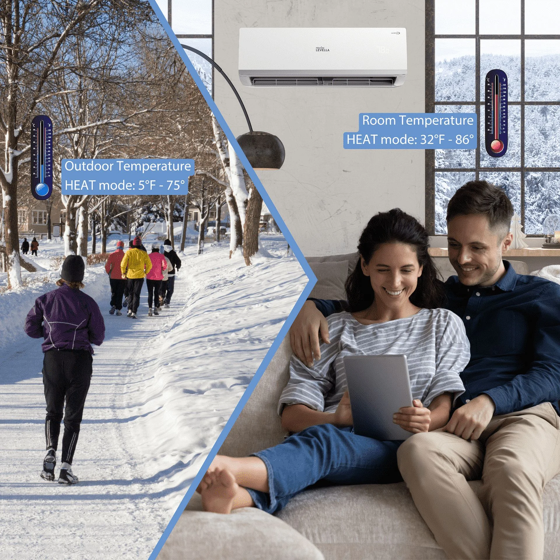 Dual Zone 21 SEER2 Ductless Mini Split Air Conditioner Inverter Wifi Heat Pump 220V