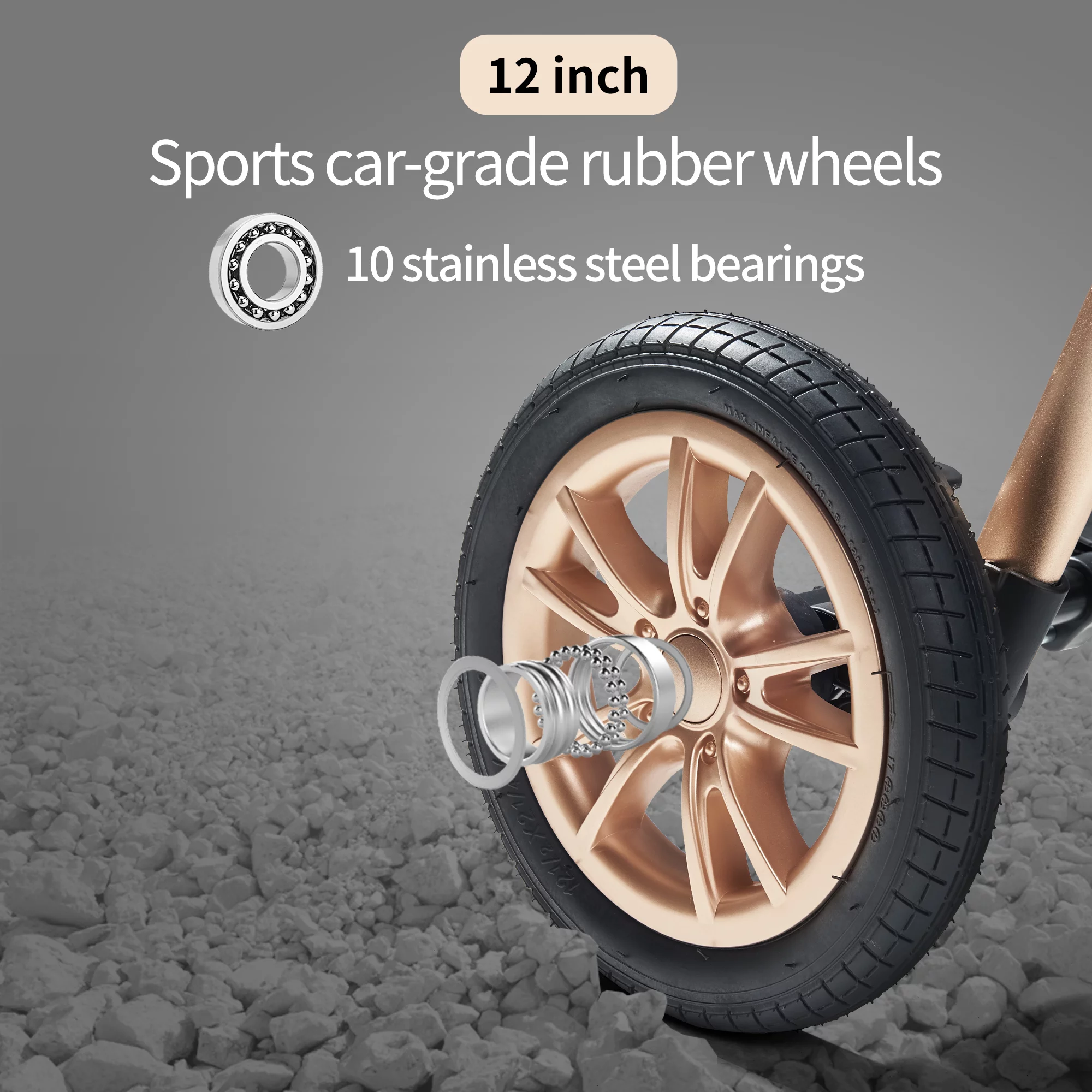 High Landscape Infant Baby Stroller Folding Aluminum Kids Carriage Big Sleeping Basket,Black(Unisex)