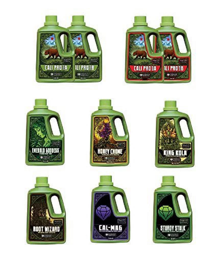 Emerald Harvest Nutrients 2-part Combo Package Kit - 1 Quart Size (Cali Pro Grow A&B, Cali Pro Bloom A&B, Root Wizard, Honey Chome, King Kola, Emerald Goddess, Cal-Mag & Sturdy Stalk)