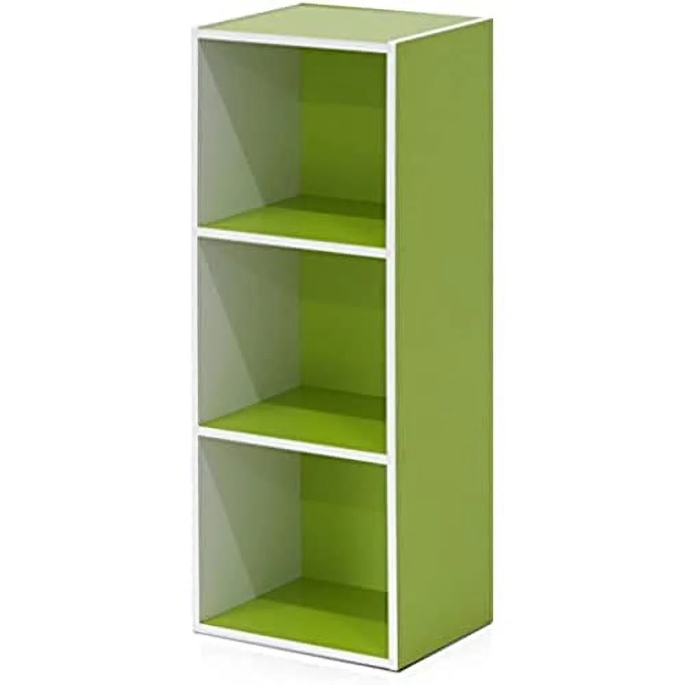 Furinno Pasir 3-Tier Open Shelf Bookcase, White/Green 11003WH/GR