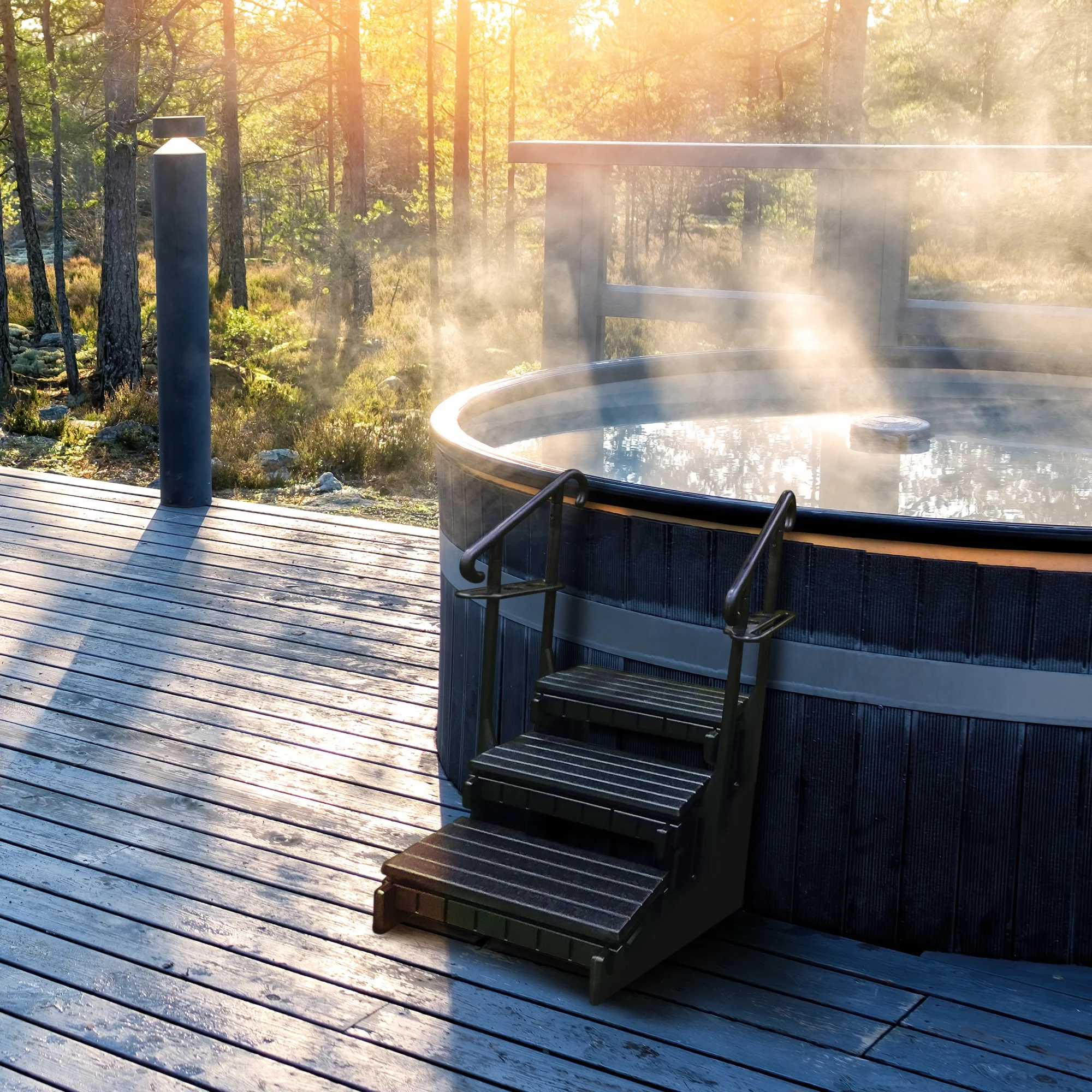 Confer Plastics 36 Inch 3 Signature Spa Step with Curved Handrails, Black