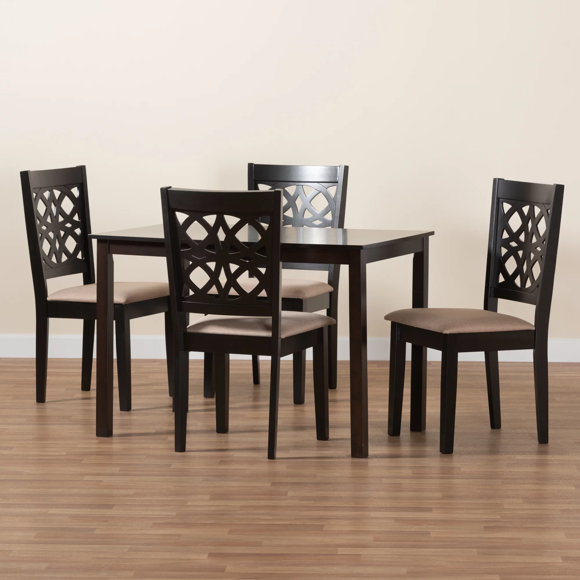 Baxton Studio Abigail Modern Beige Fabric and Dark Brown Finished Wood 5-Piece Dining Set