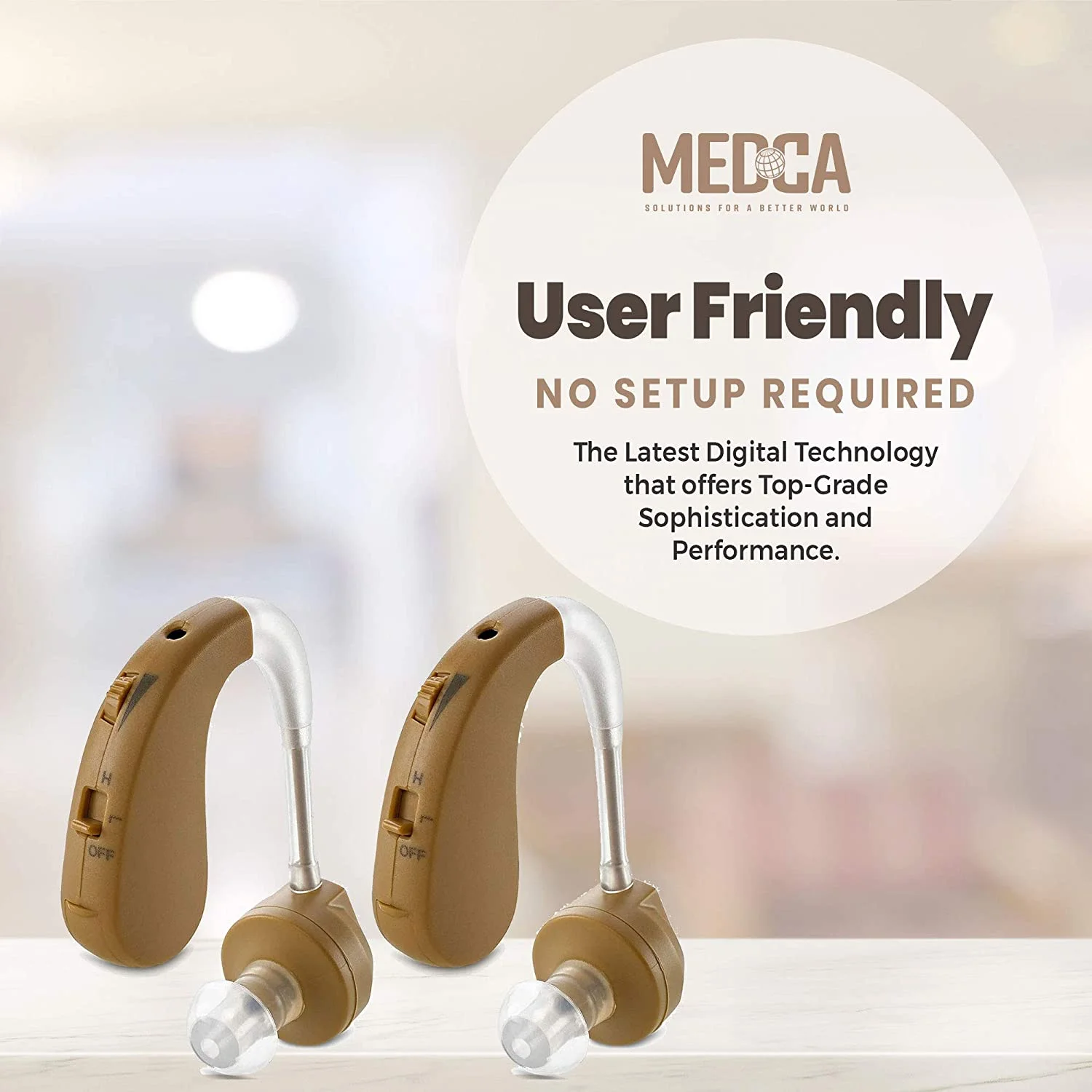 MEDca Digital Hearing Amplifier - BTE Behind the Ear Sound Amplifier Pair and Personal Sound Enhancer Set