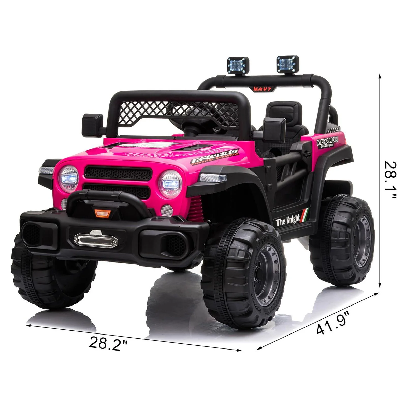 UBesGoo 12V Kids Battery Powered Electric Truck Ride-On Car with RC, Headlights, Music - Rose Red