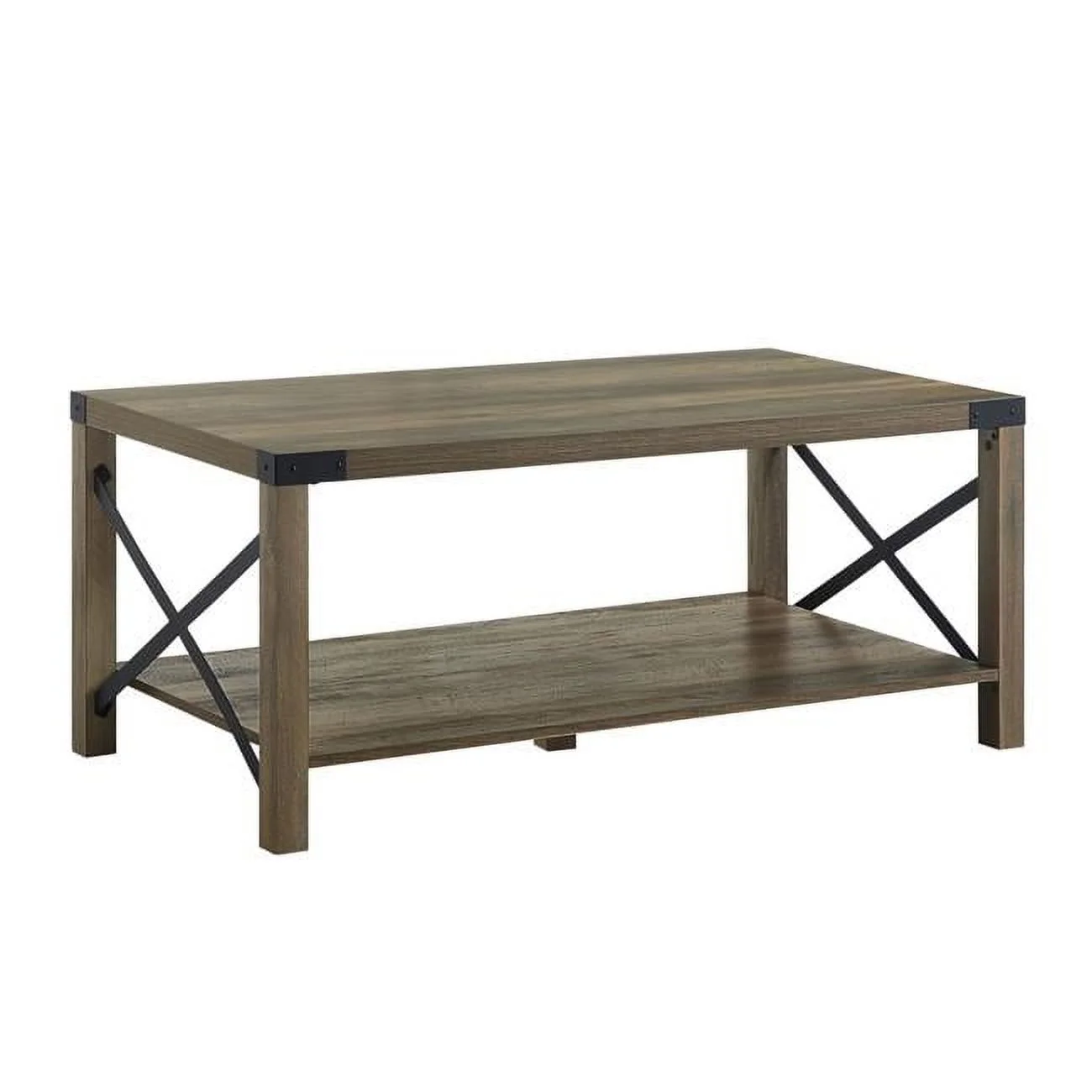 HomeRoots 490577 47 in. Manufactured Wood Rectangular Coffee Table with Shelf, Rustic Oak